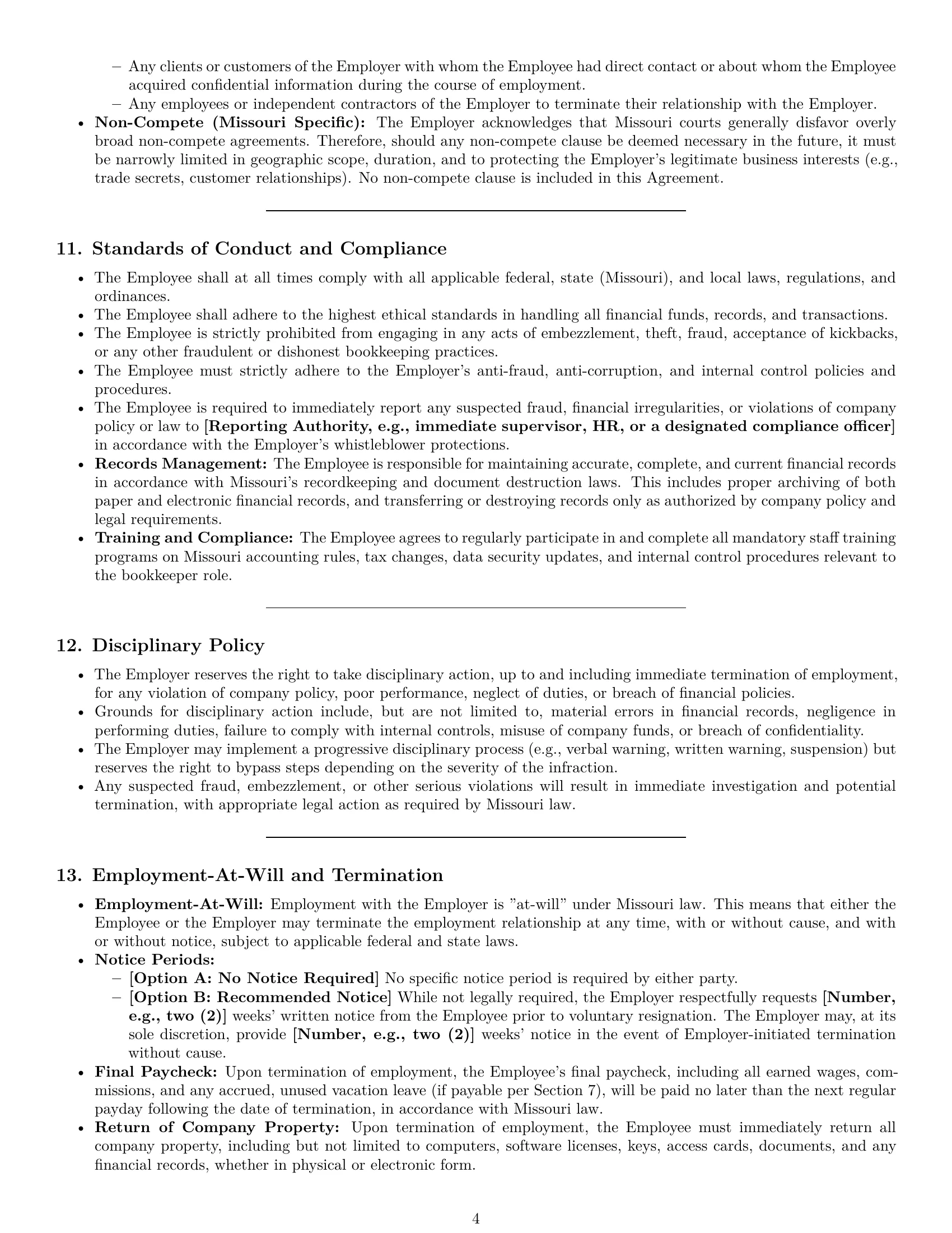 Preview page 4 of Pro Missouri bookkeeper employment contract template