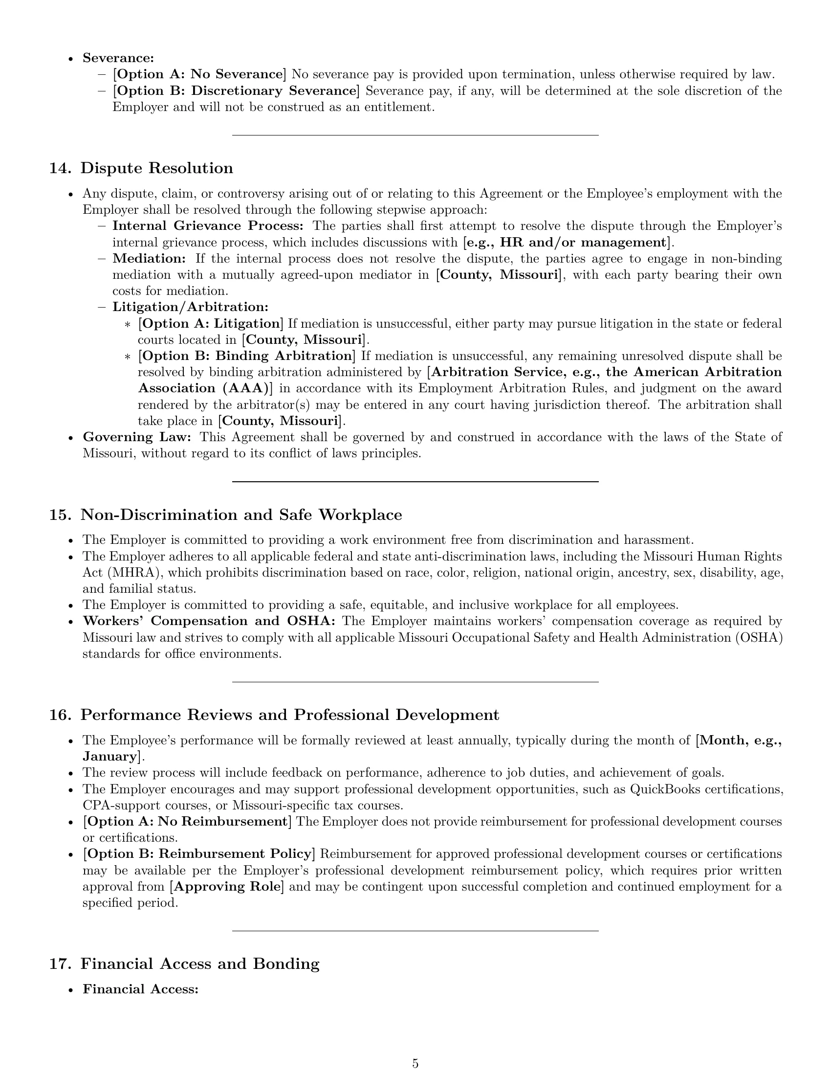 Preview page 5 of Pro Missouri bookkeeper employment contract template
