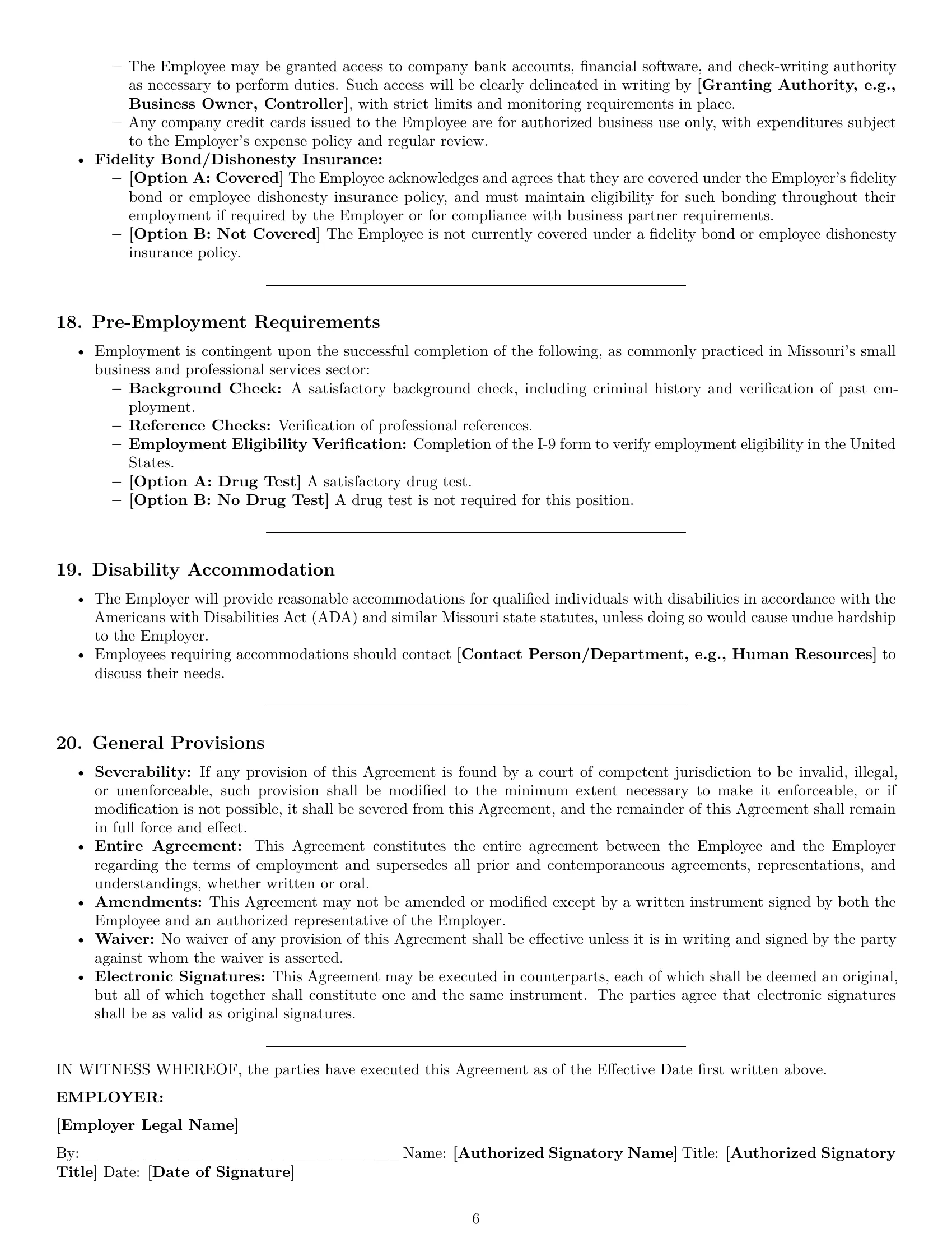 Preview page 6 of Pro Missouri bookkeeper employment contract template