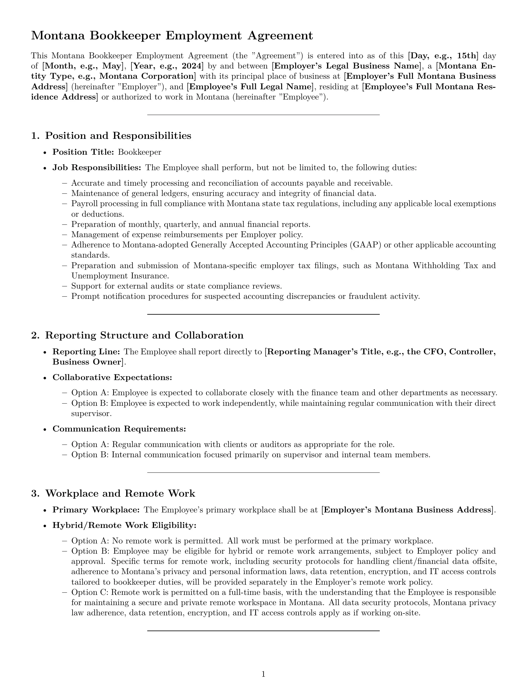 Preview page 1 of Pro Montana bookkeeper employment contract template