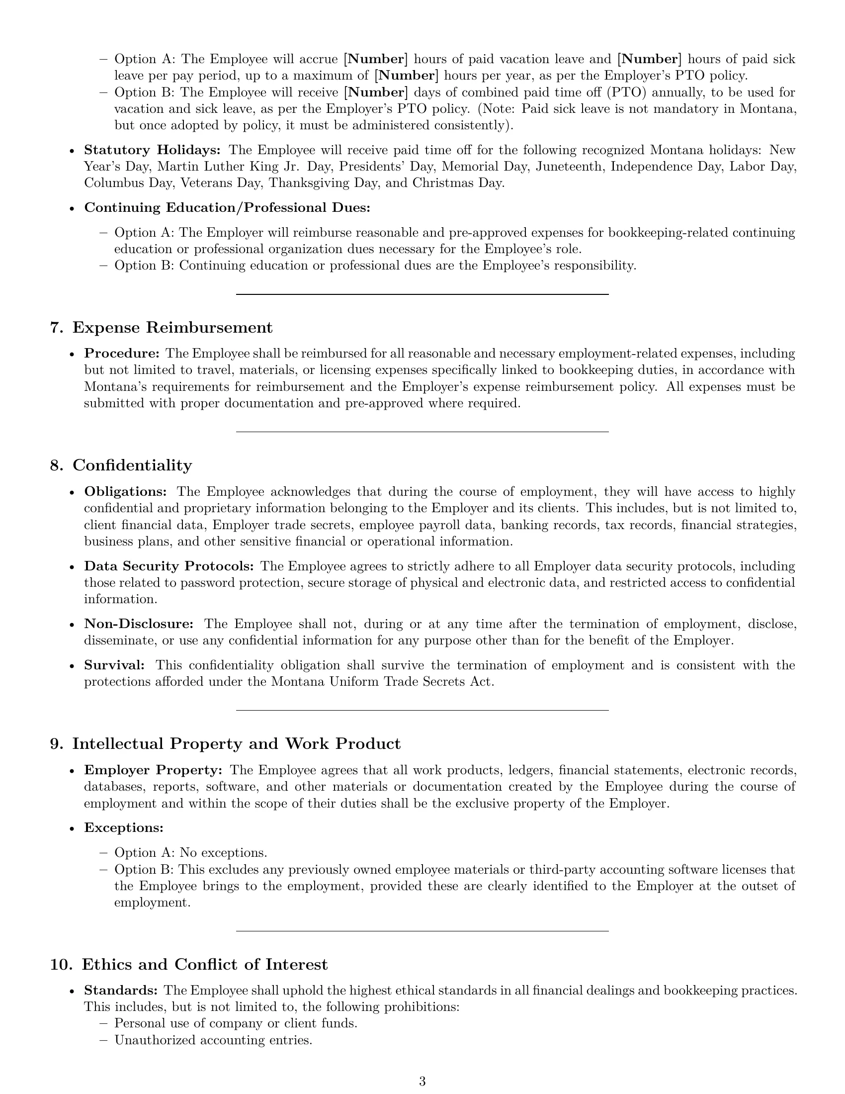 Preview page 3 of Pro Montana bookkeeper employment contract template