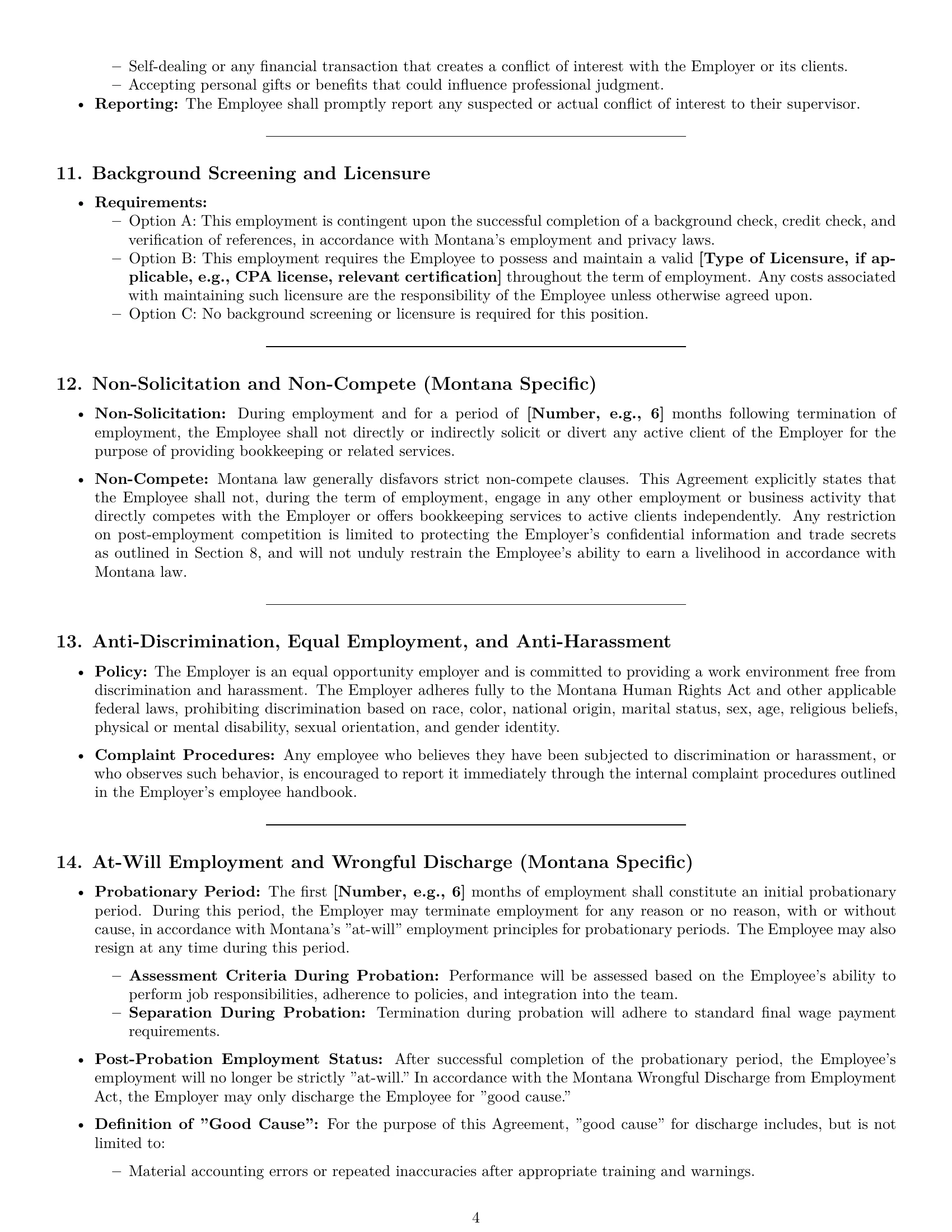 Preview page 4 of Pro Montana bookkeeper employment contract template