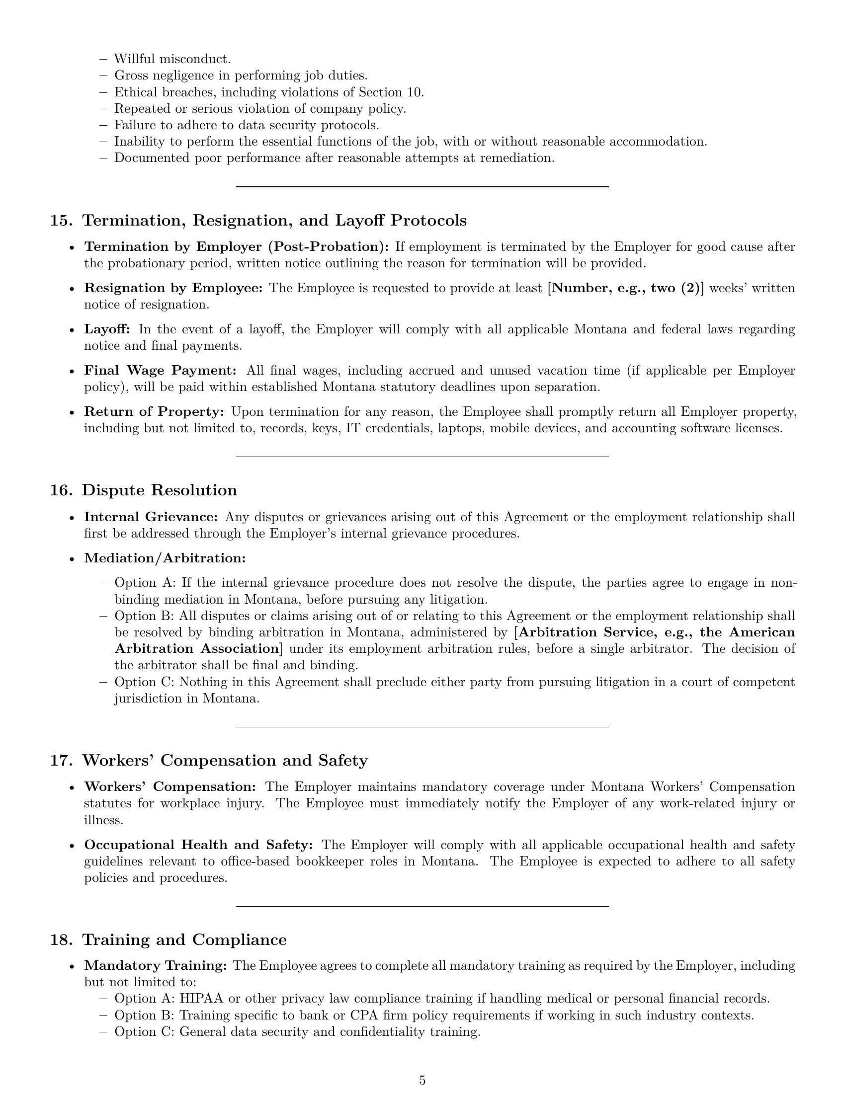 Preview page 5 of Pro Montana bookkeeper employment contract template