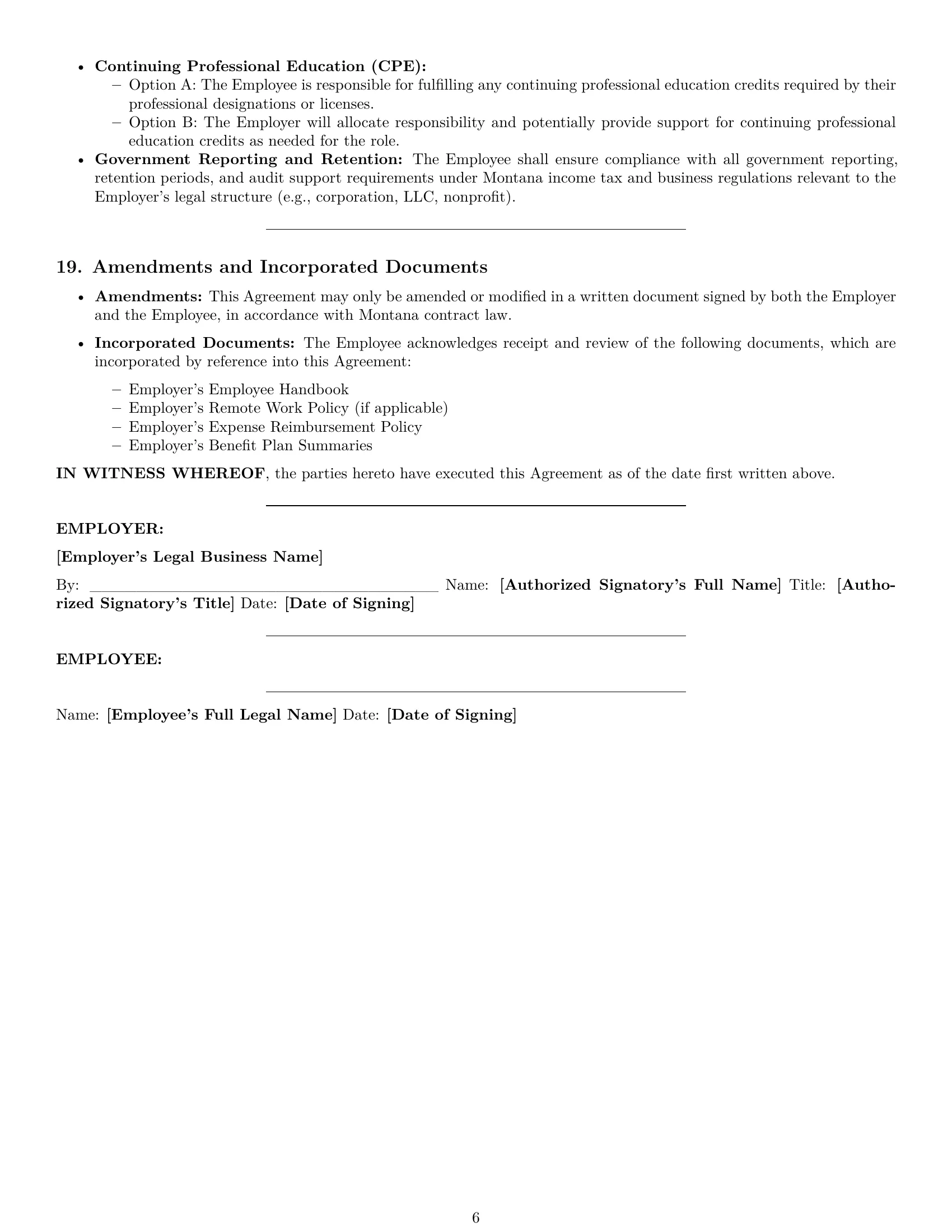 Preview page 6 of Pro Montana bookkeeper employment contract template
