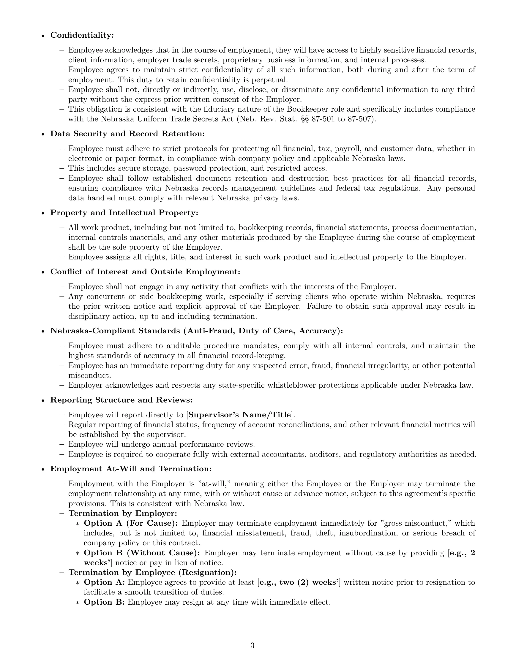 Preview page 3 of Pro Nebraska bookkeeper employment contract template
