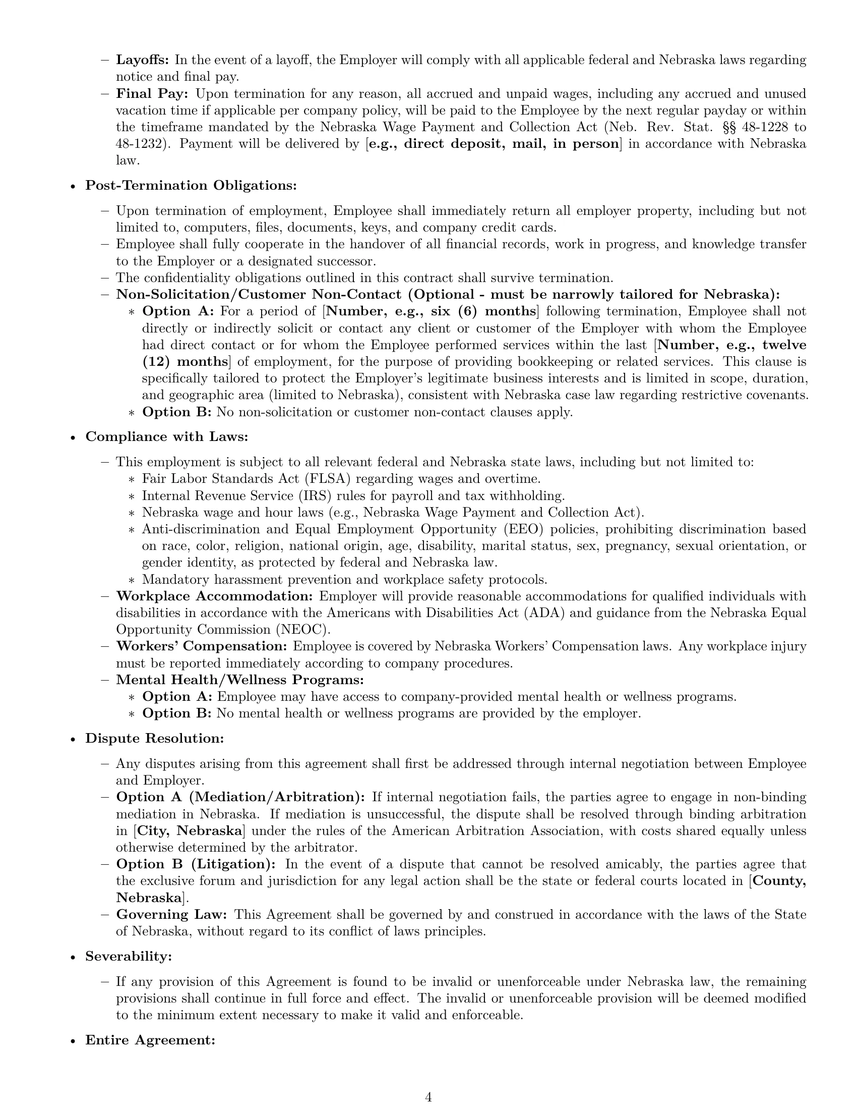 Preview page 4 of Pro Nebraska bookkeeper employment contract template