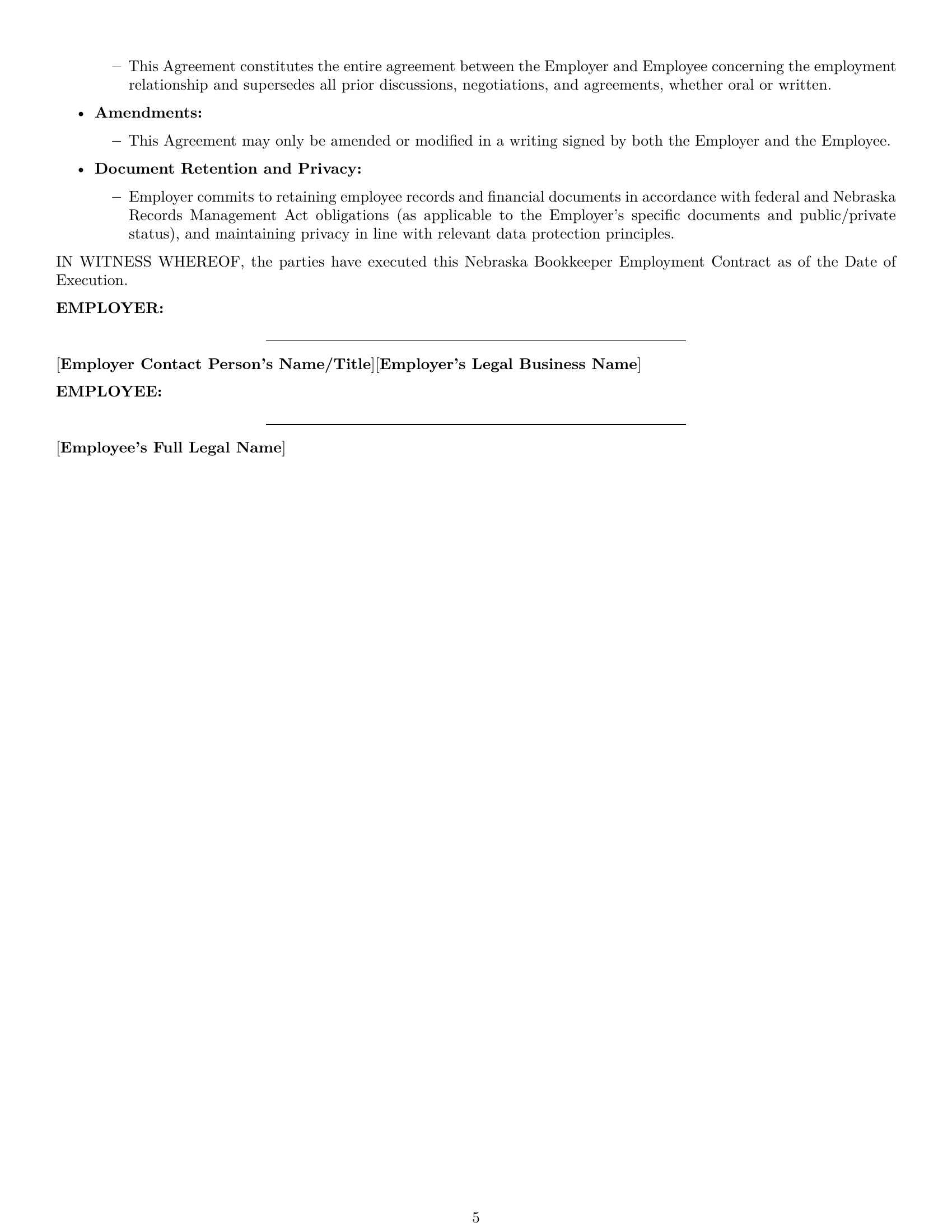 Preview page 5 of Pro Nebraska bookkeeper employment contract template