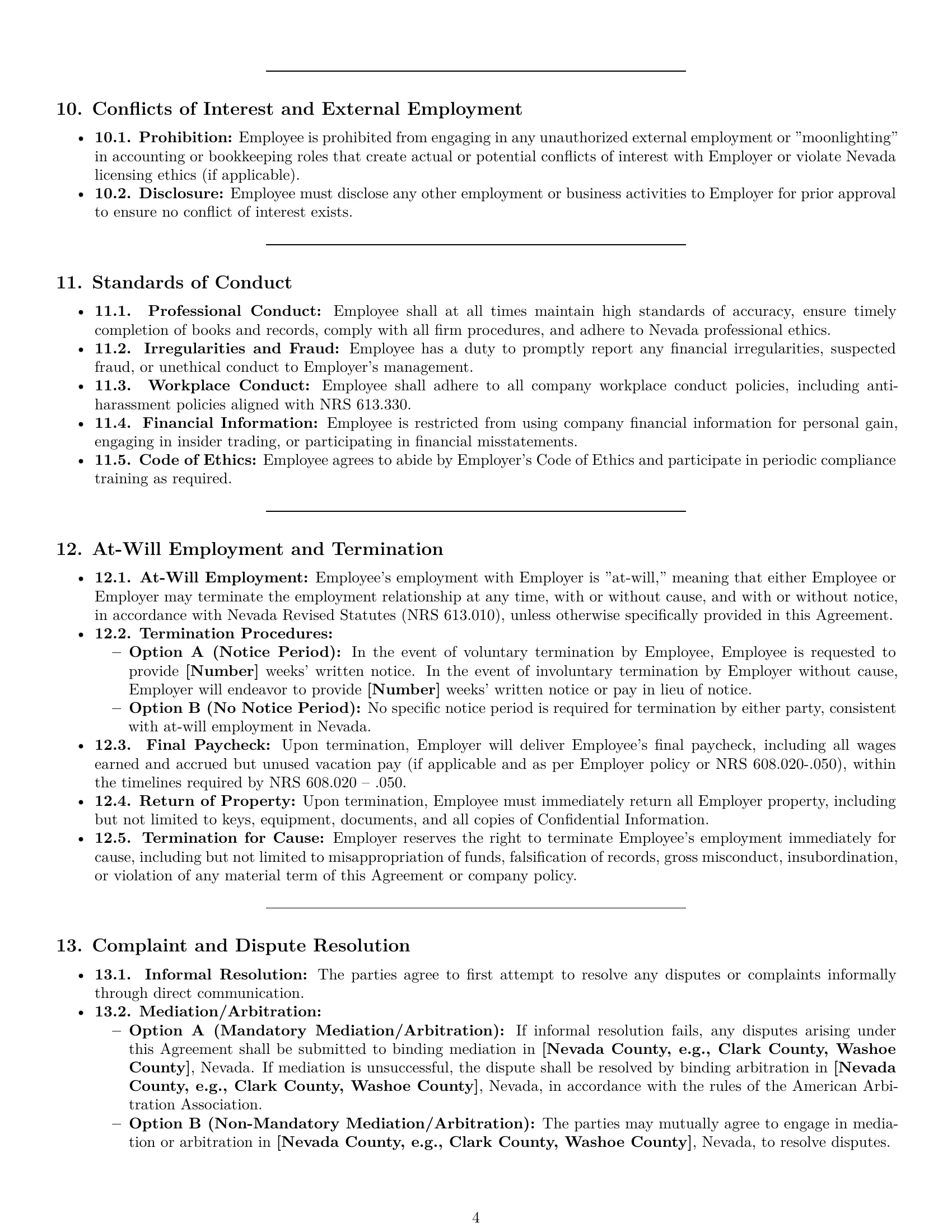Preview page 4 of Pro Nevada bookkeeper employment contract template