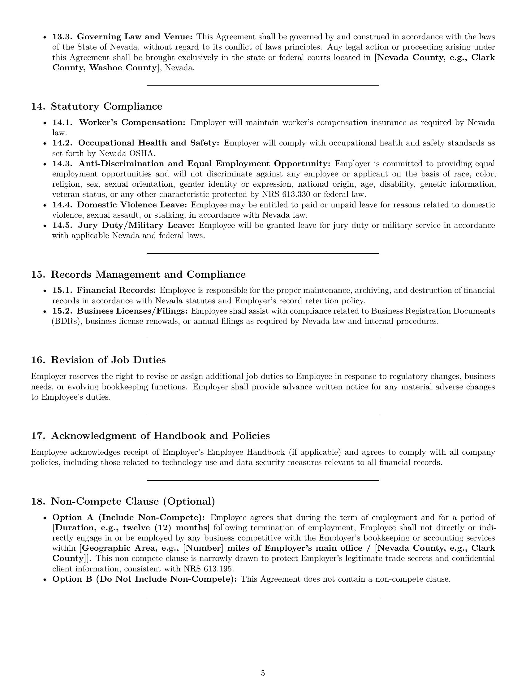 Preview page 5 of Pro Nevada bookkeeper employment contract template