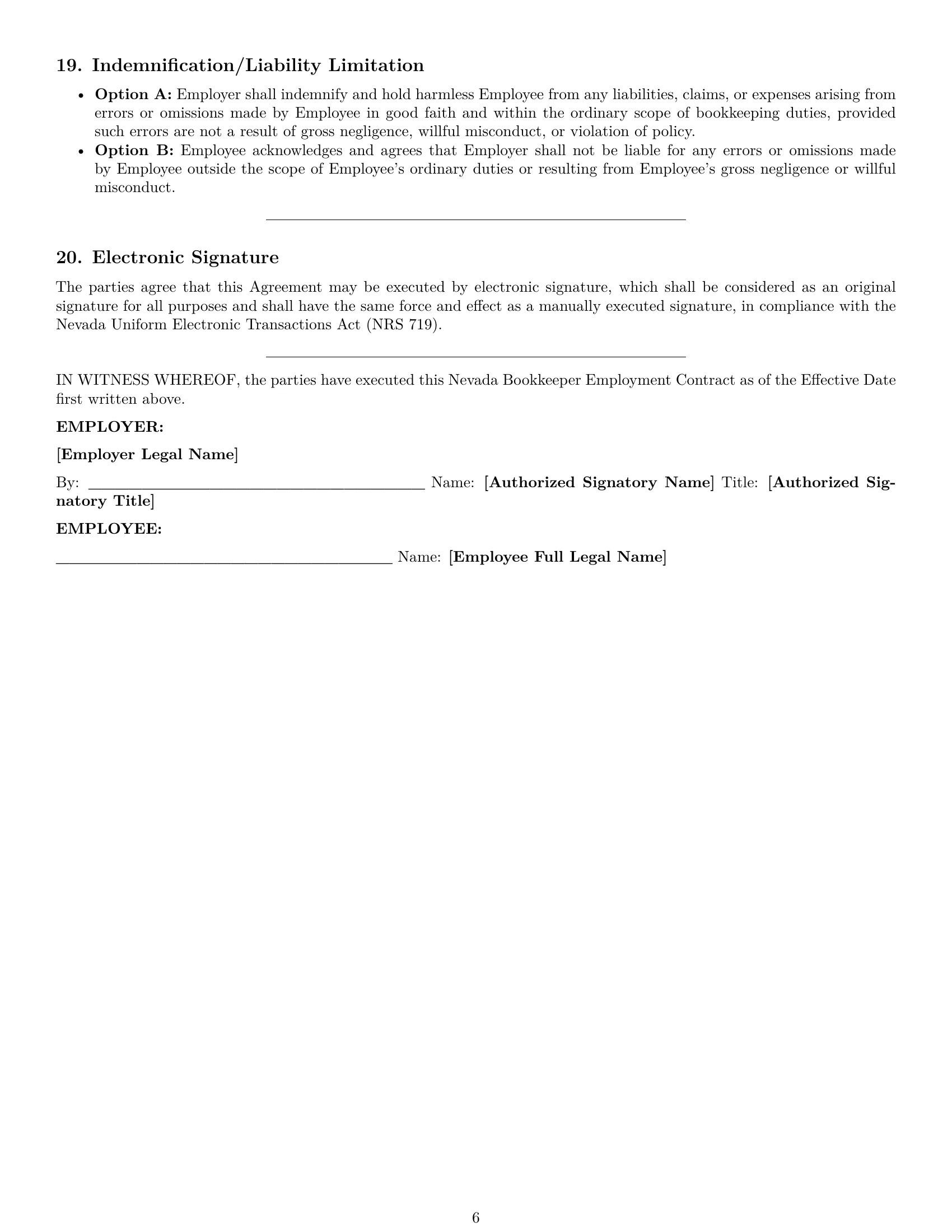 Preview page 6 of Pro Nevada bookkeeper employment contract template