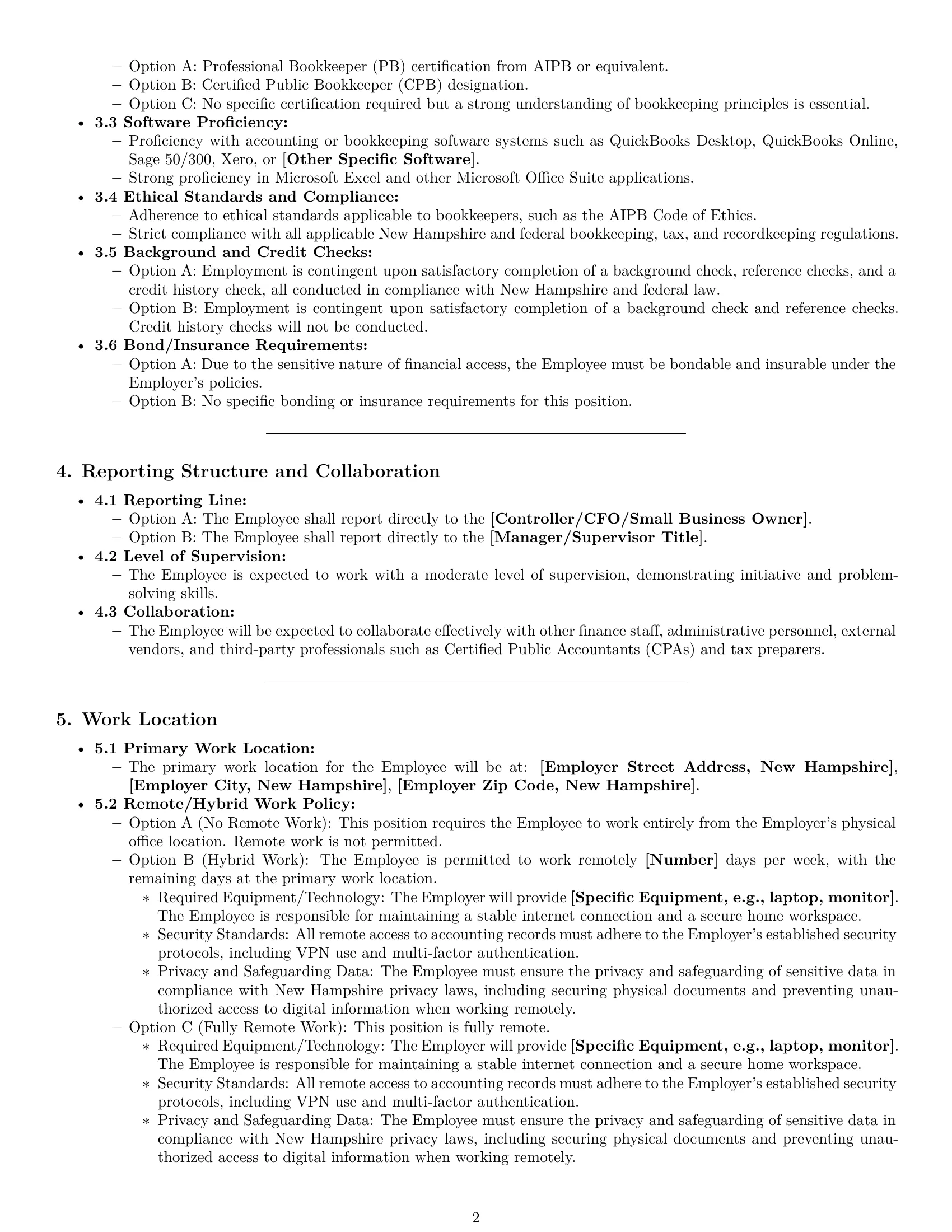 Preview page 2 of Pro New Hampshire bookkeeper employment contract template