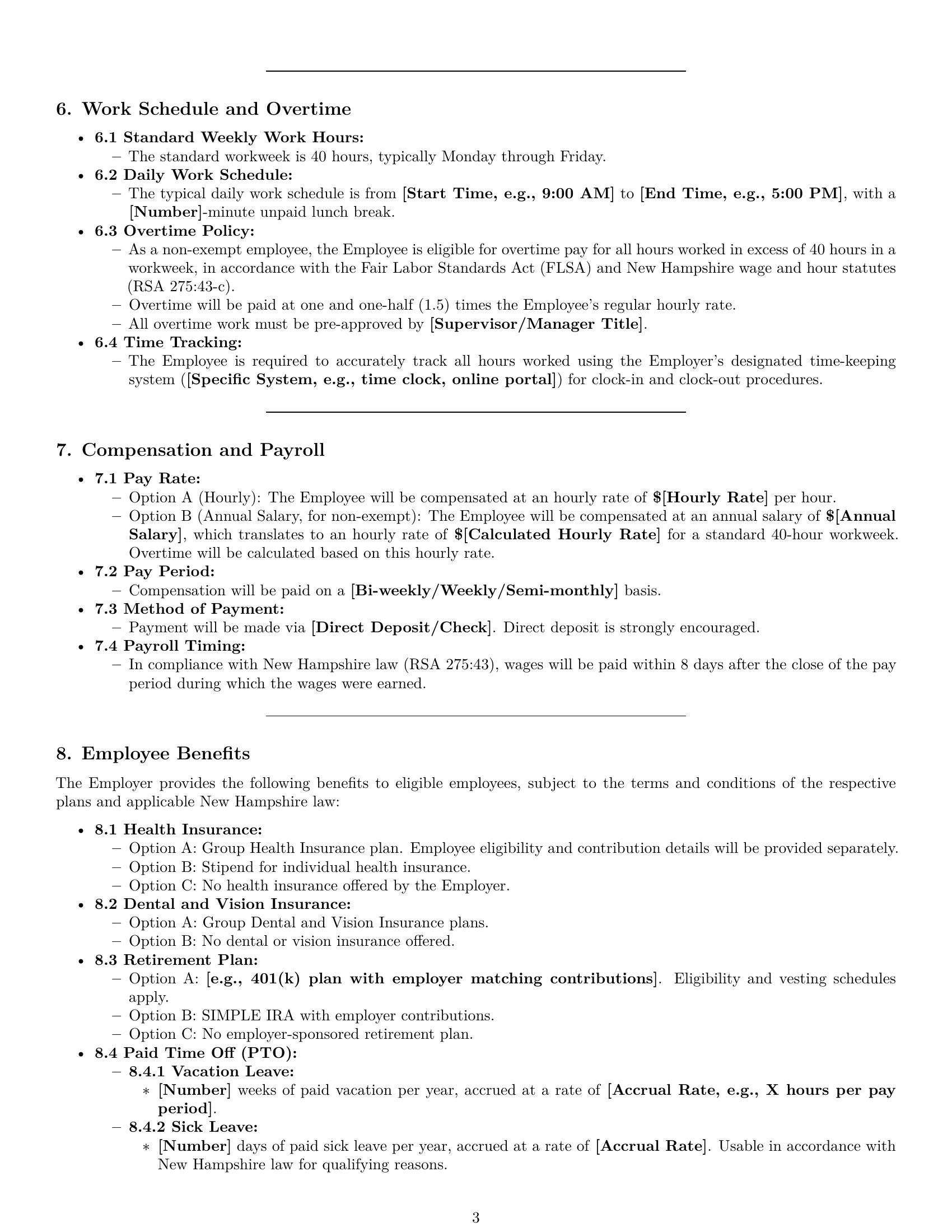 Preview page 3 of Pro New Hampshire bookkeeper employment contract template