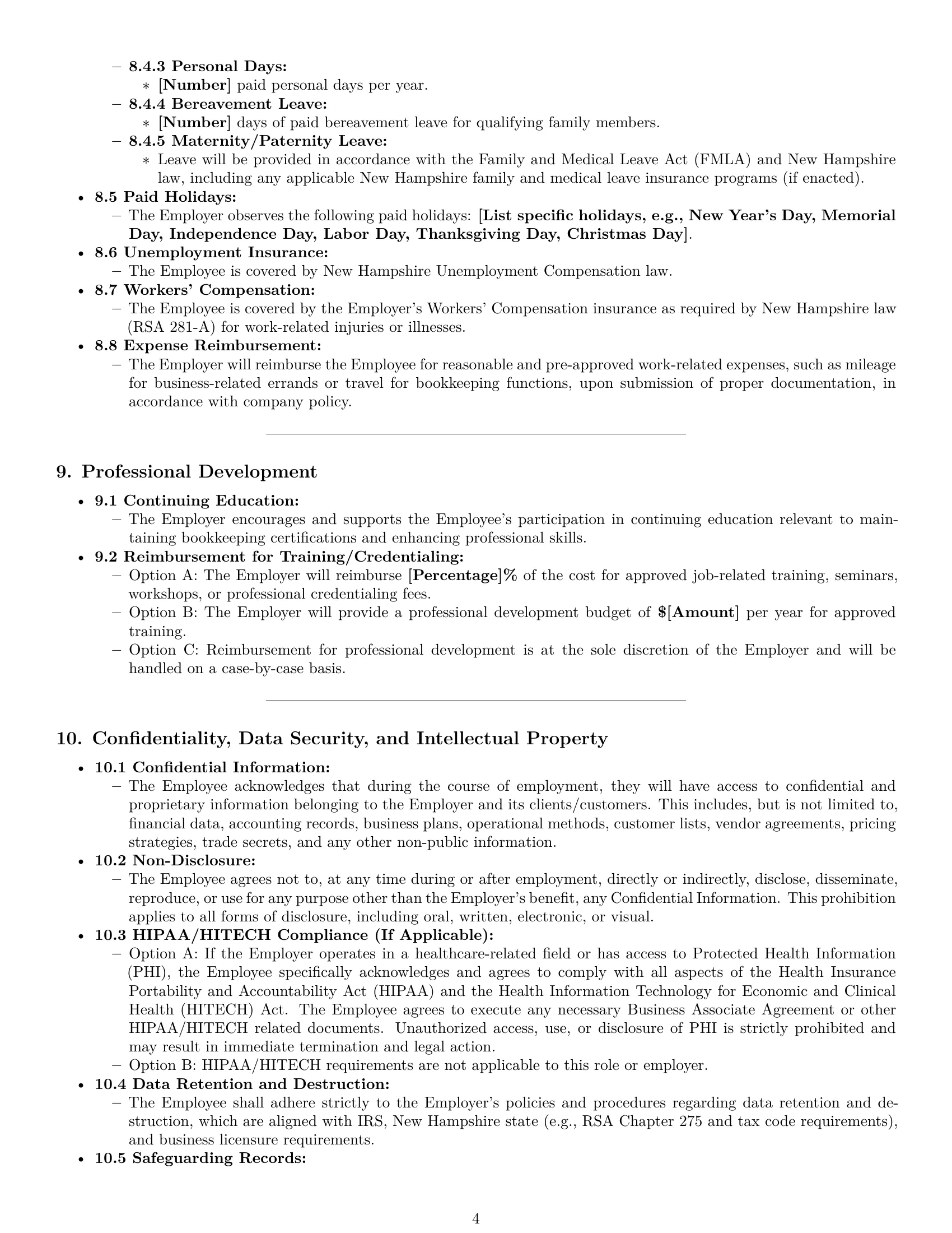 Preview page 4 of Pro New Hampshire bookkeeper employment contract template