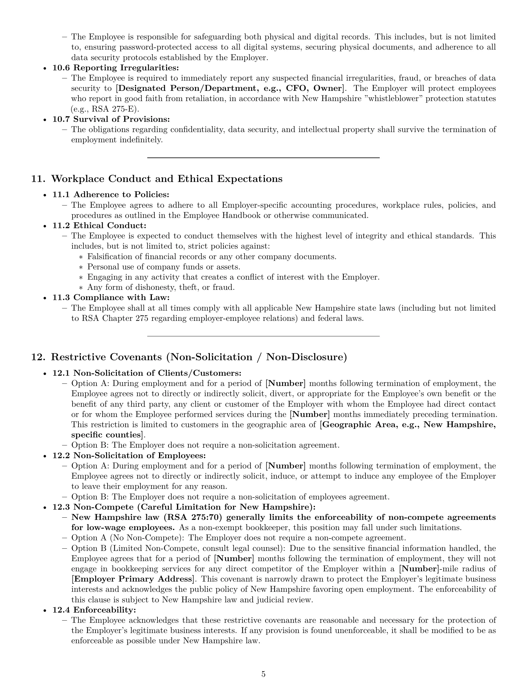 Preview page 5 of Pro New Hampshire bookkeeper employment contract template