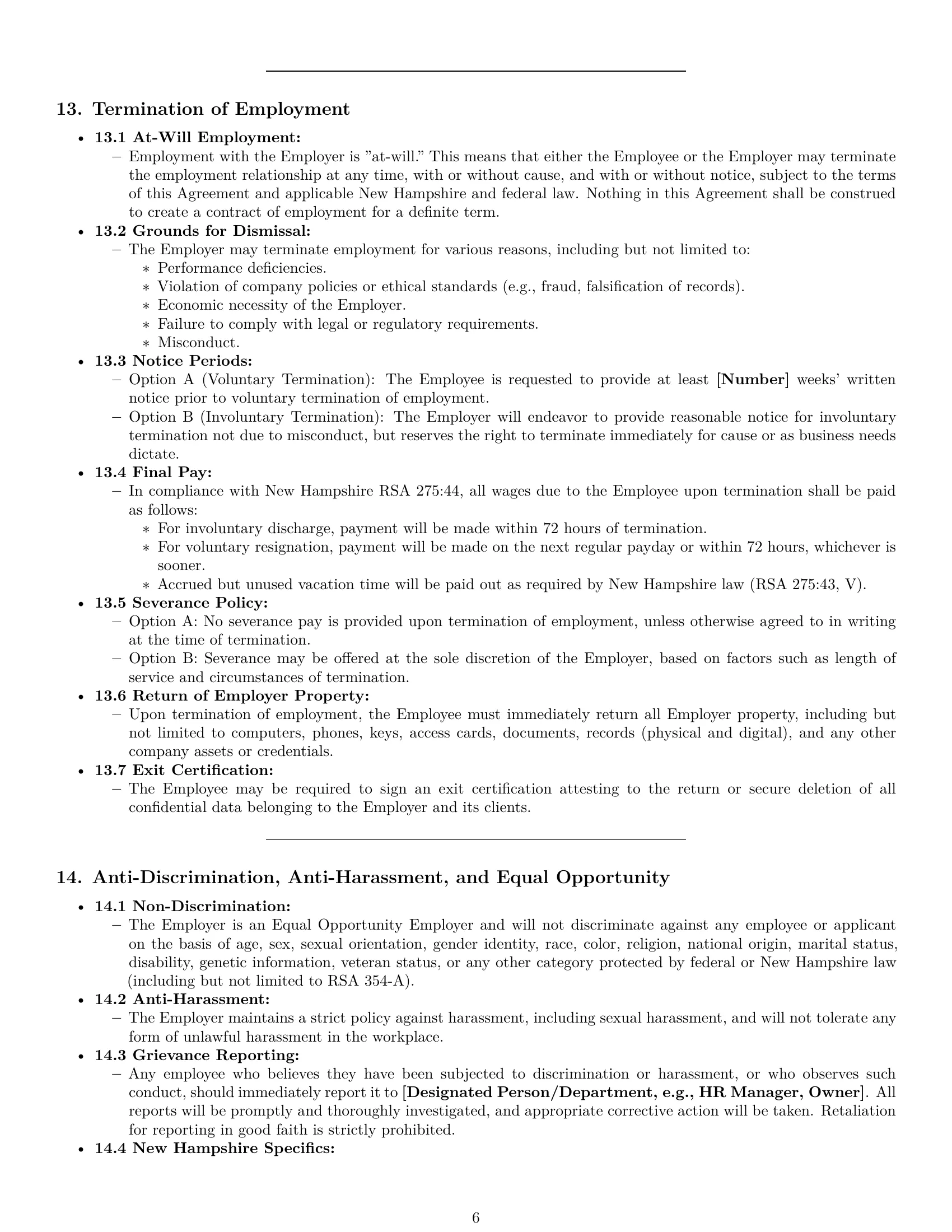 Preview page 6 of Pro New Hampshire bookkeeper employment contract template