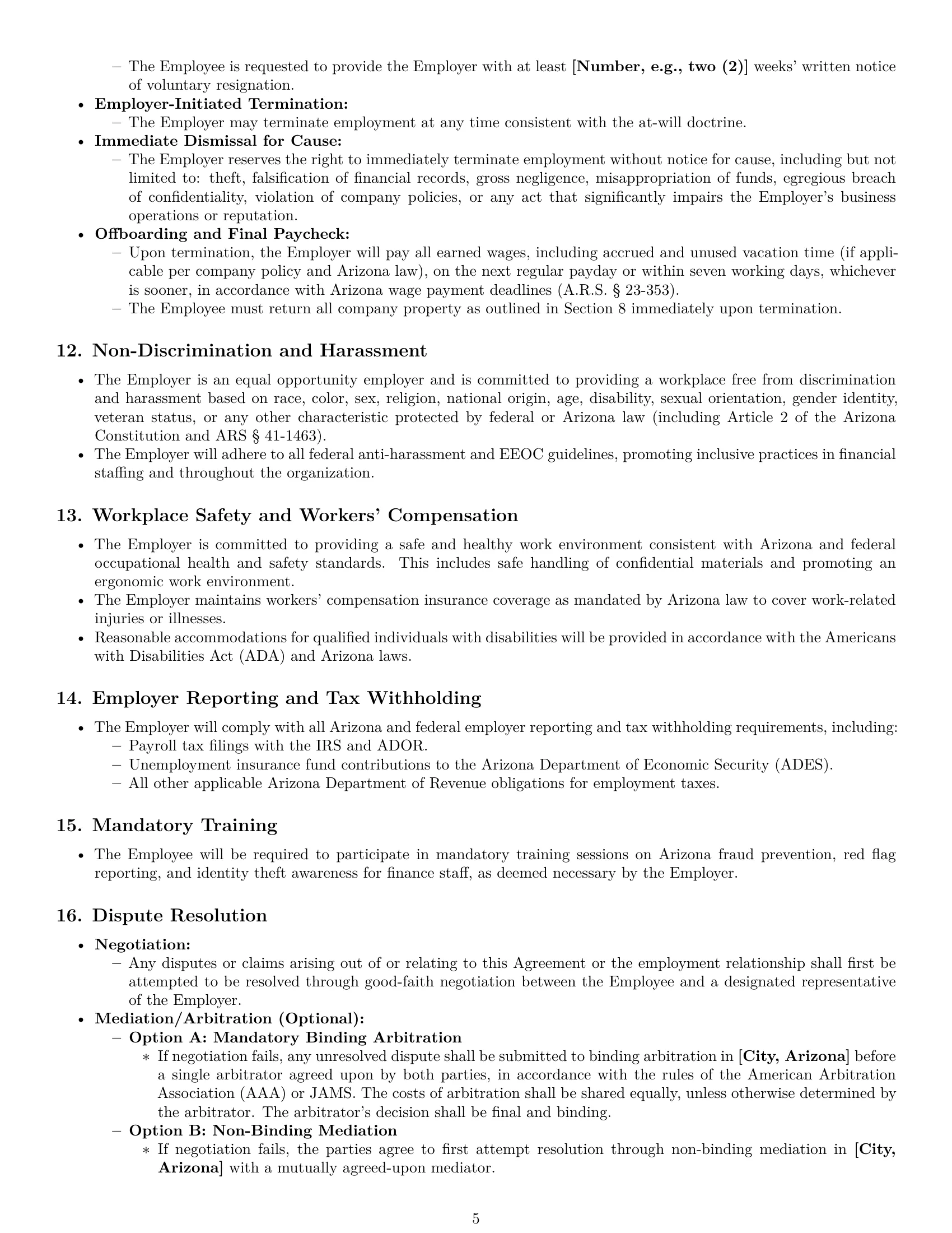 Preview page 5 of Pro Arizona bookkeeper employment contract template