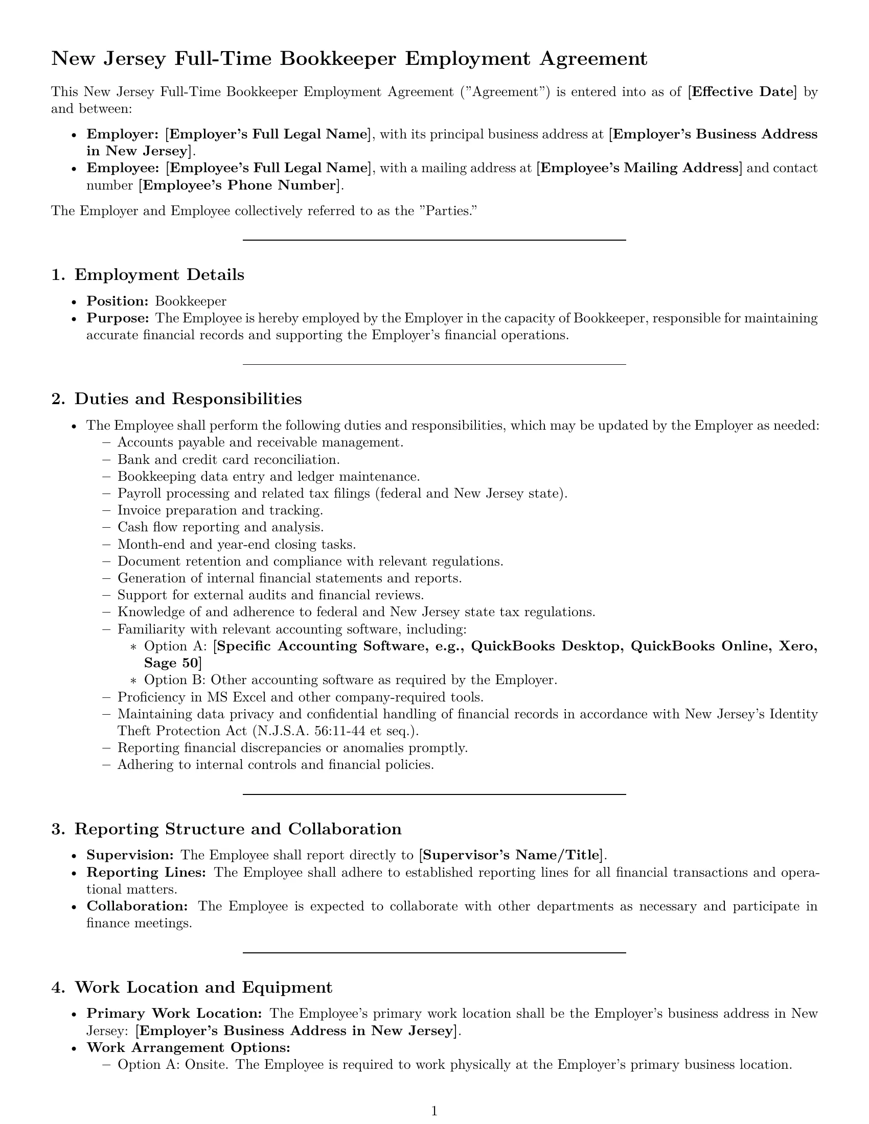 Preview page 1 of Pro New Jersey bookkeeper employment contract template