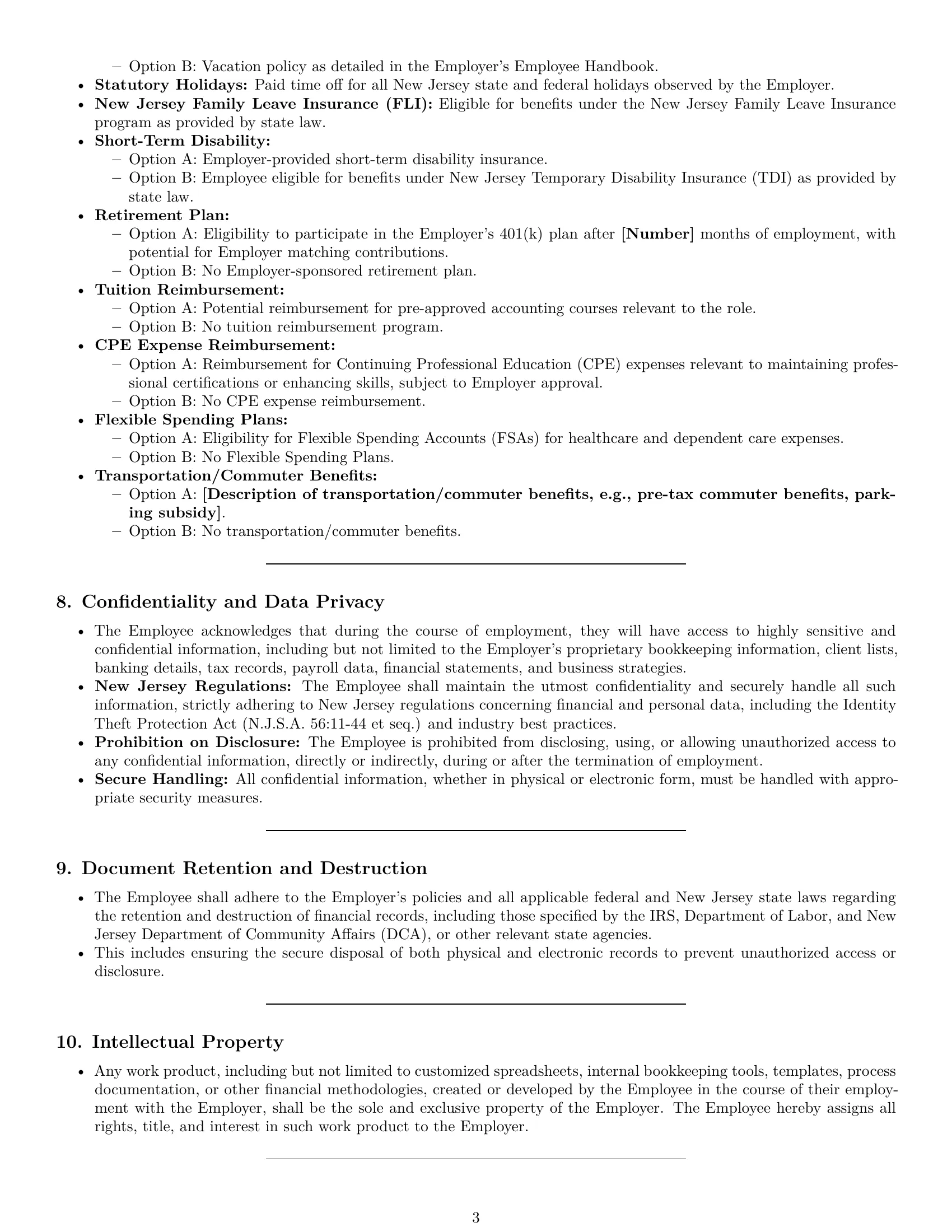 Preview page 3 of Pro New Jersey bookkeeper employment contract template