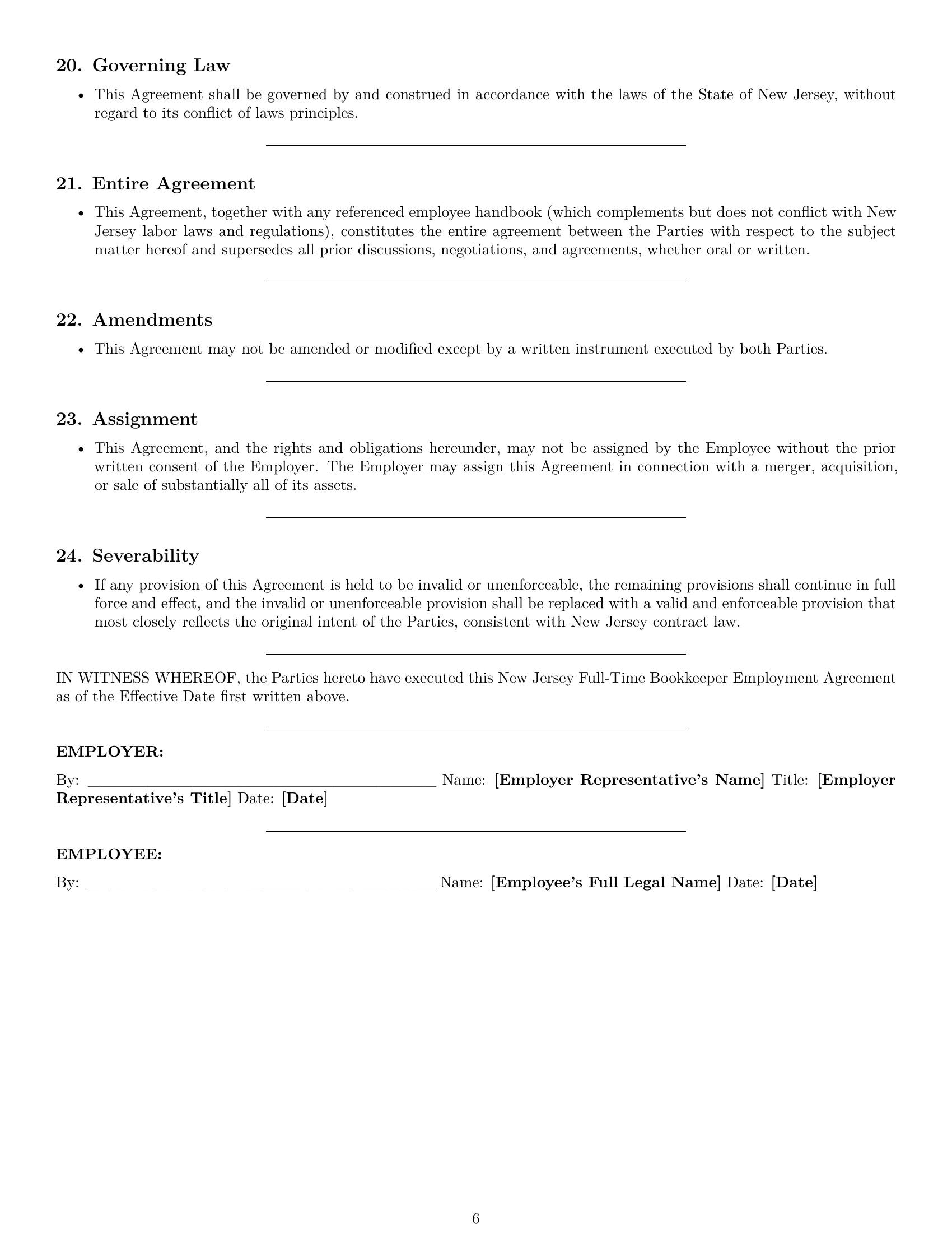 Preview page 6 of Pro New Jersey bookkeeper employment contract template