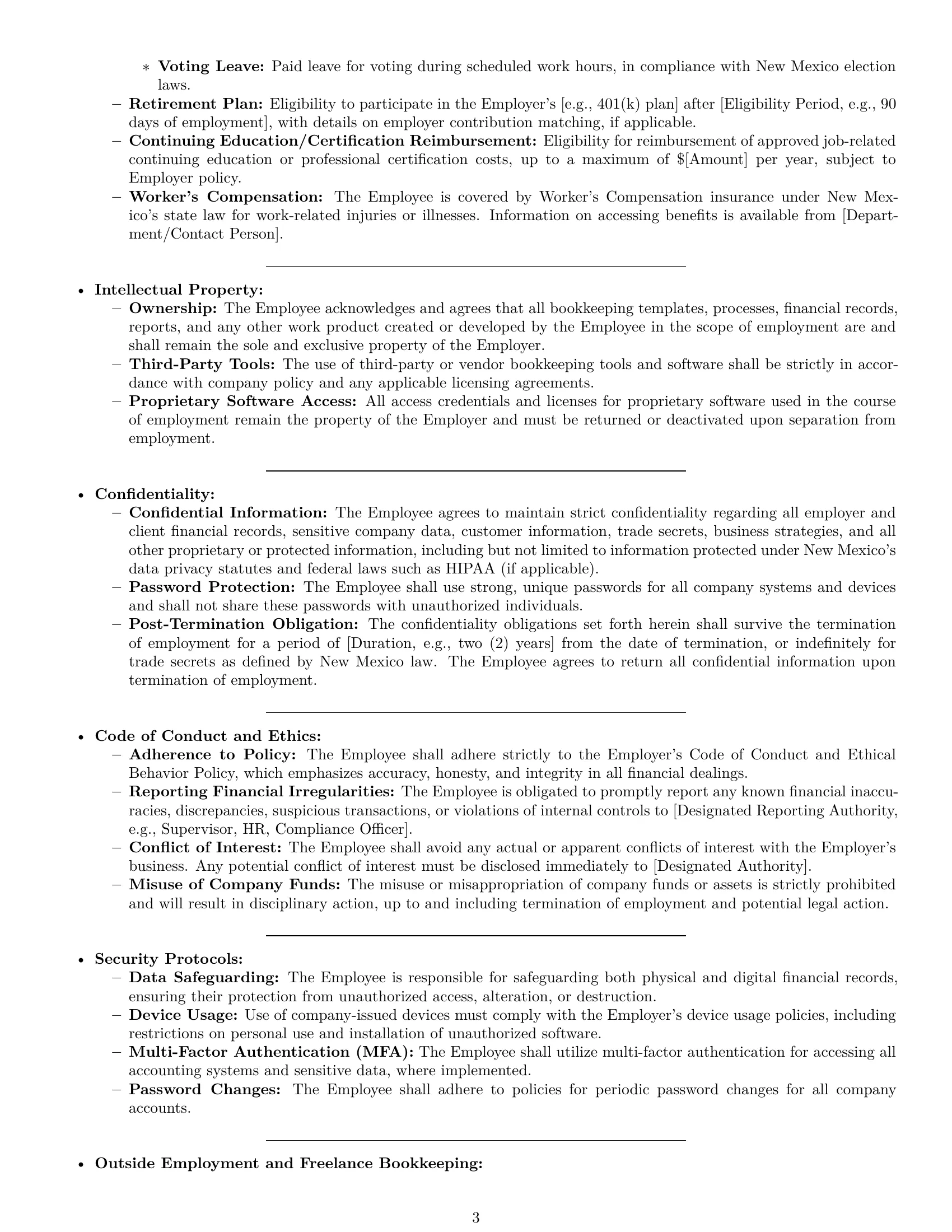 Preview page 3 of Pro New Mexico bookkeeper employment contract template