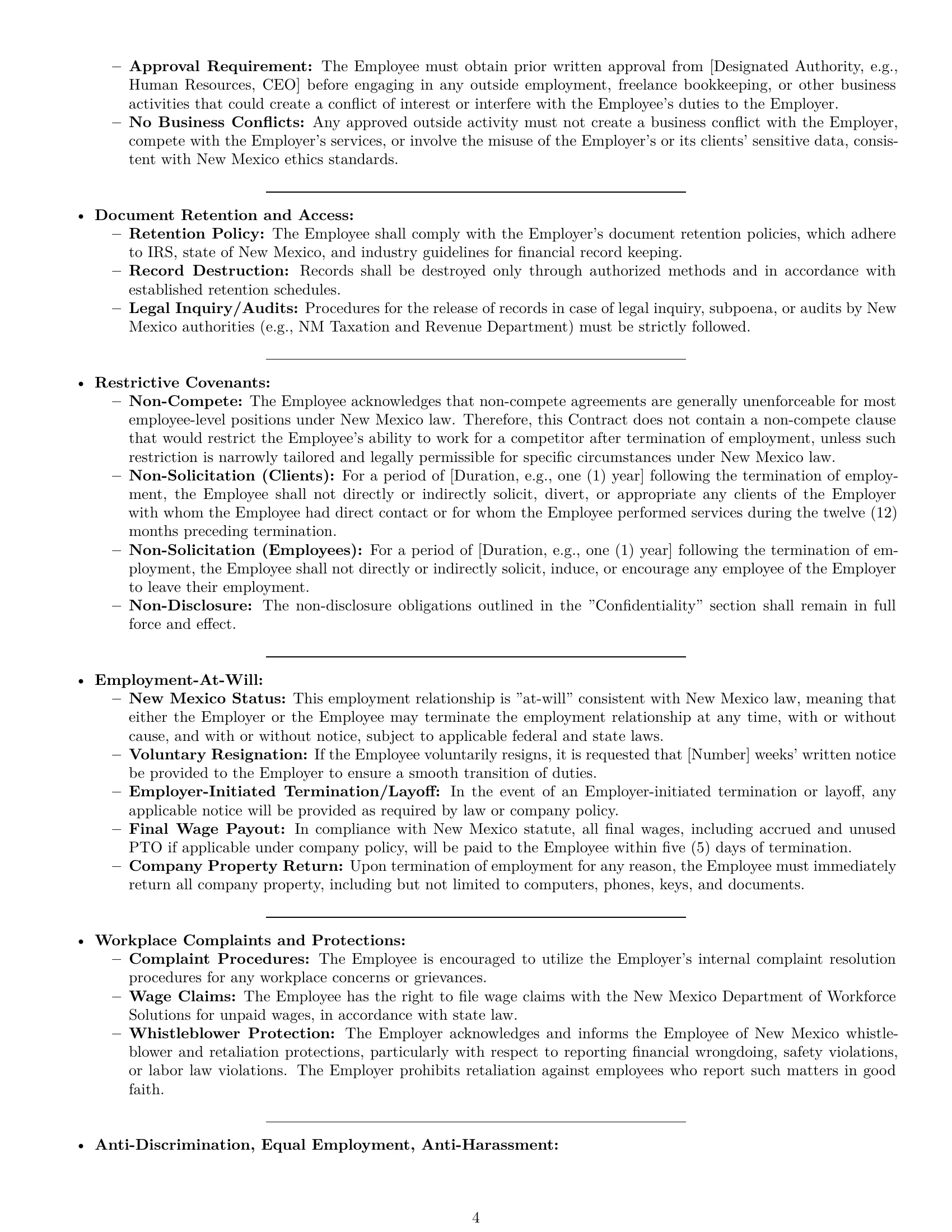 Preview page 4 of Pro New Mexico bookkeeper employment contract template