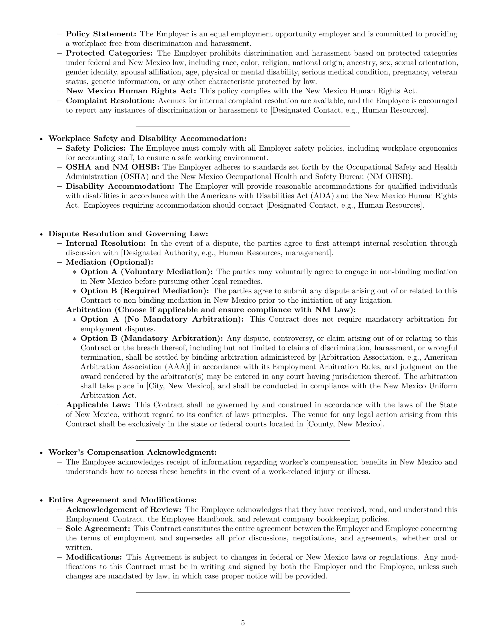 Preview page 5 of Pro New Mexico bookkeeper employment contract template