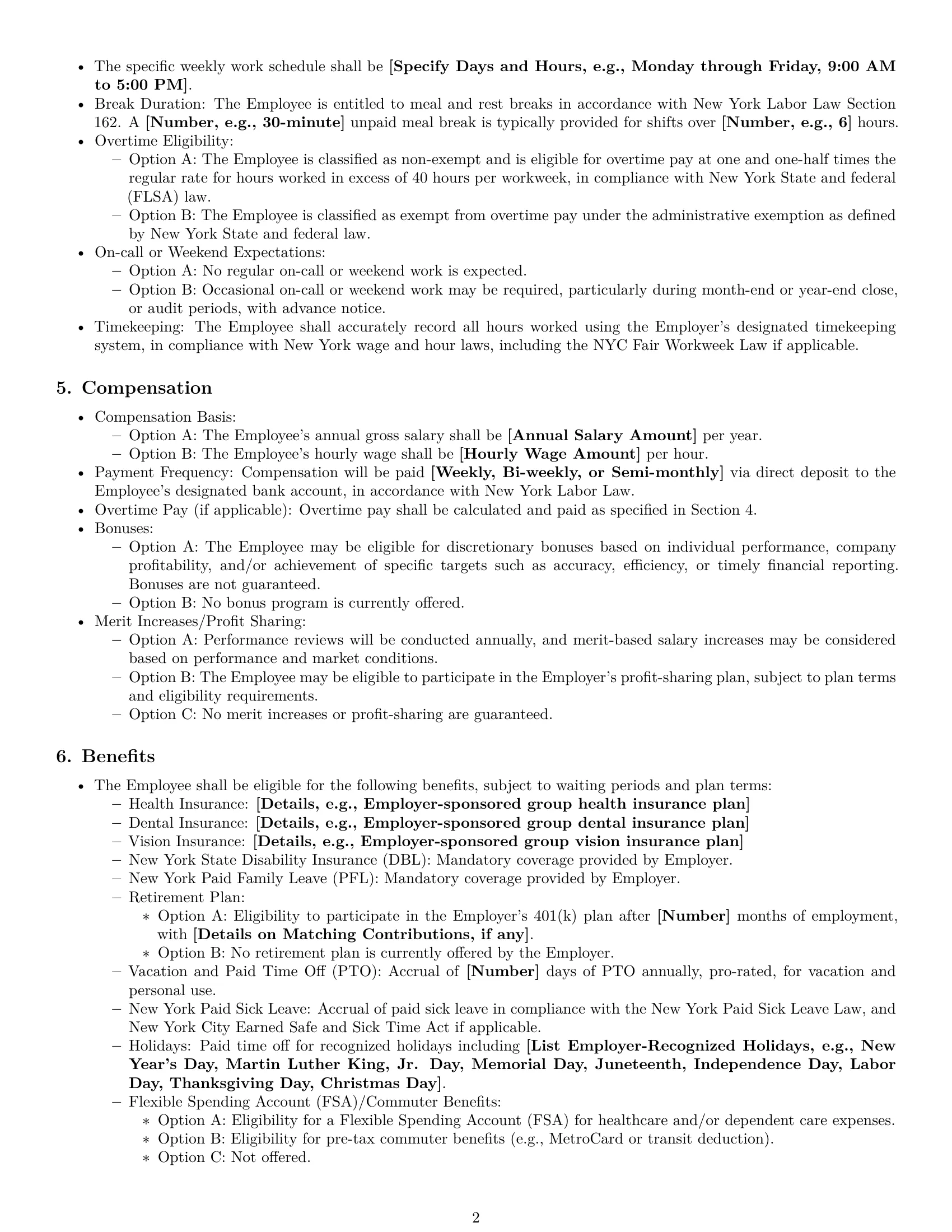Preview page 2 of Pro New York bookkeeper employment contract template