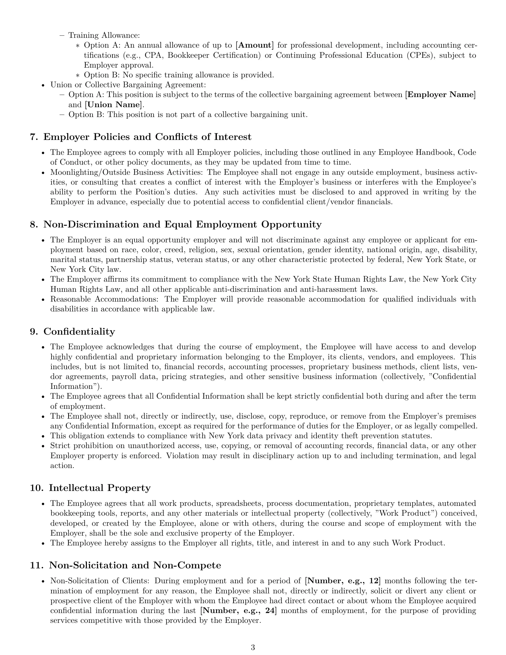 Preview page 3 of Pro New York bookkeeper employment contract template