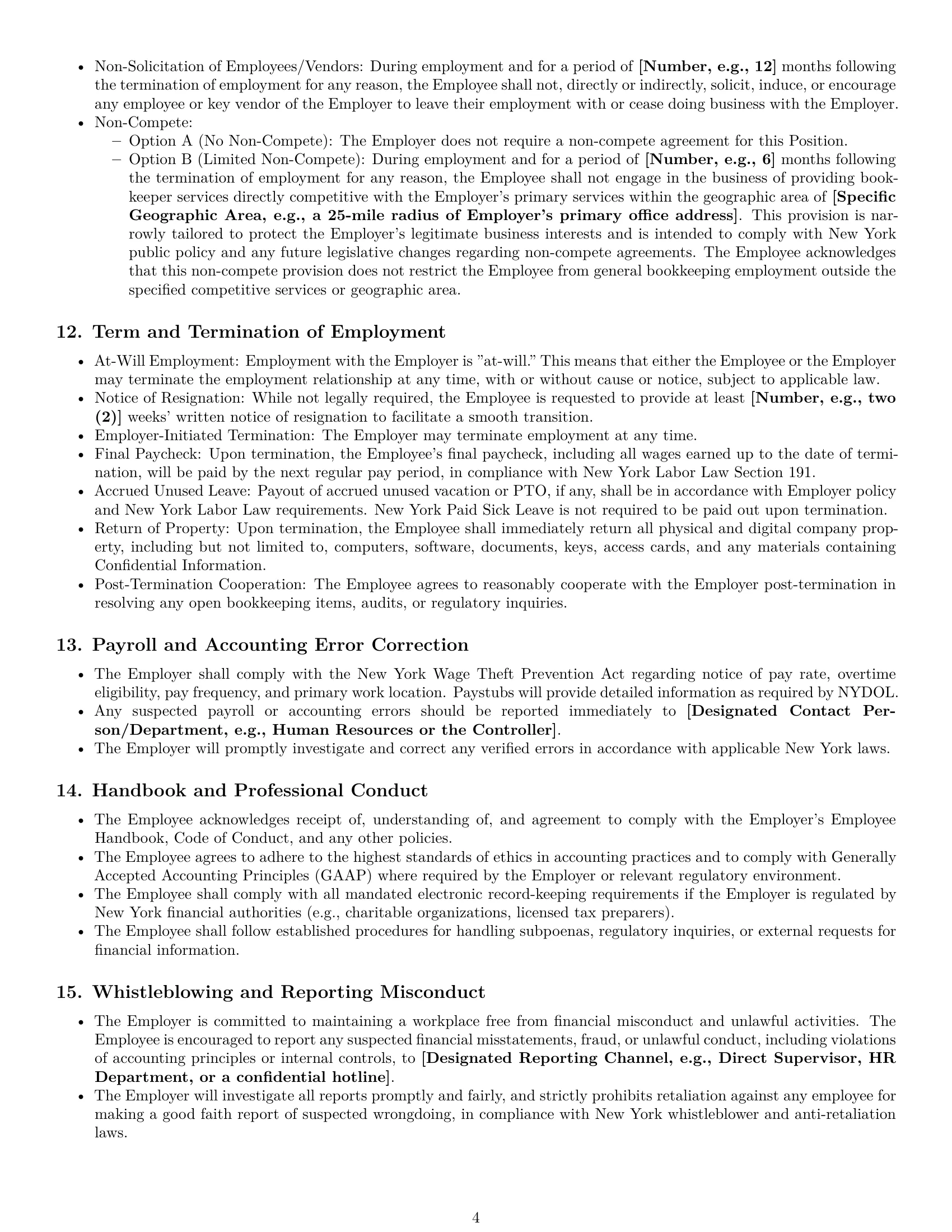 Preview page 4 of Pro New York bookkeeper employment contract template