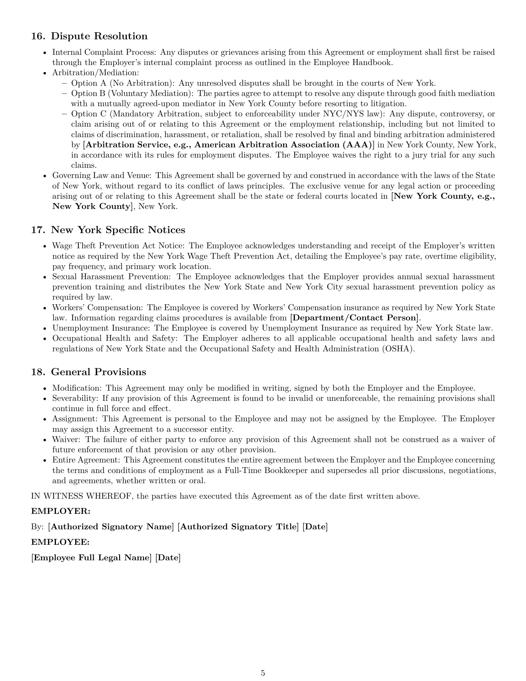 Preview page 5 of Pro New York bookkeeper employment contract template