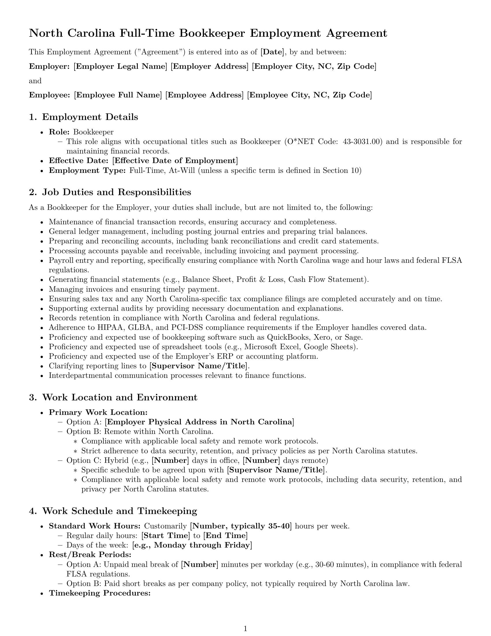 Preview page 1 of Pro North Carolina bookkeeper employment contract template