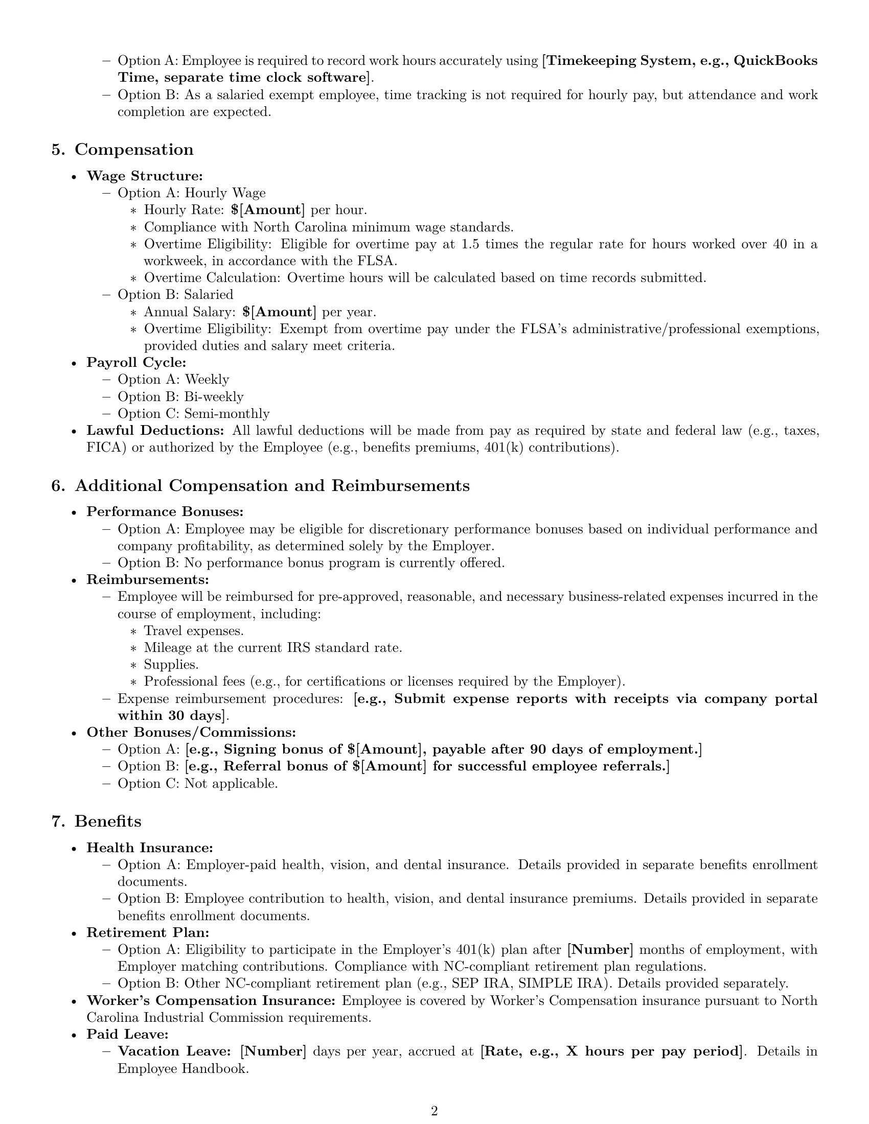 Preview page 2 of Pro North Carolina bookkeeper employment contract template