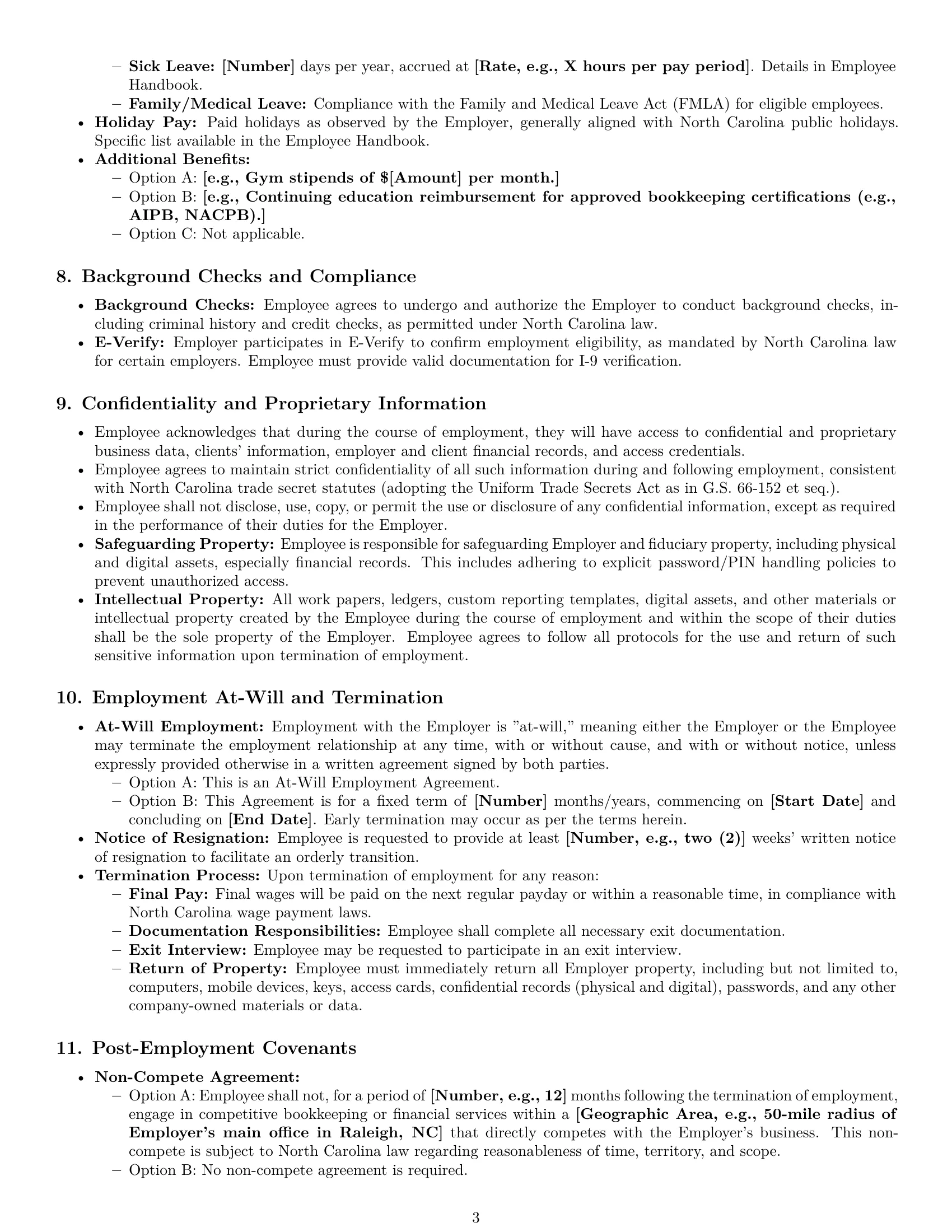 Preview page 3 of Pro North Carolina bookkeeper employment contract template