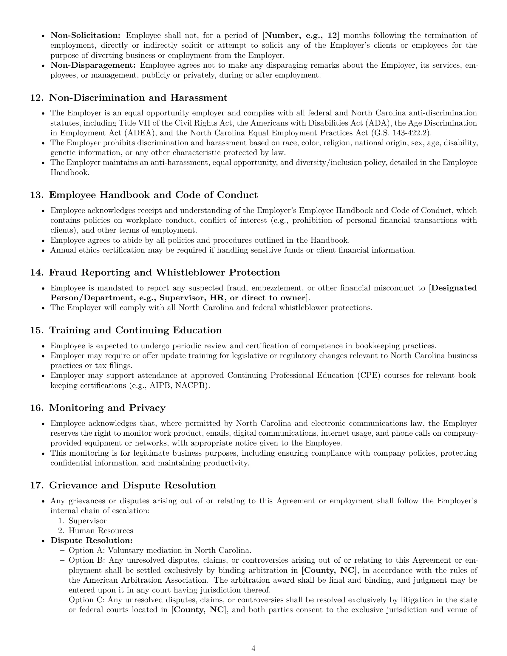 Preview page 4 of Pro North Carolina bookkeeper employment contract template