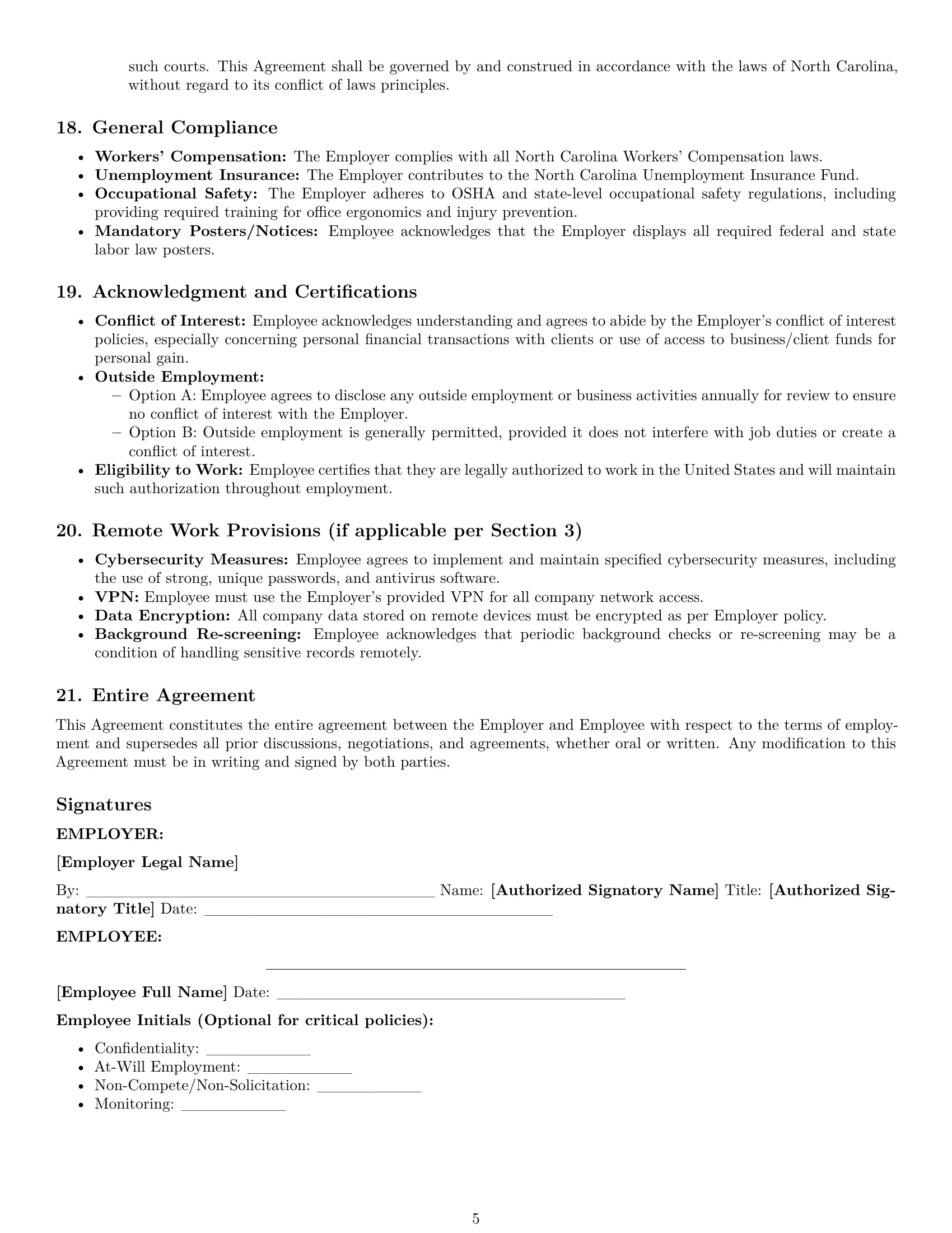 Preview page 5 of Pro North Carolina bookkeeper employment contract template