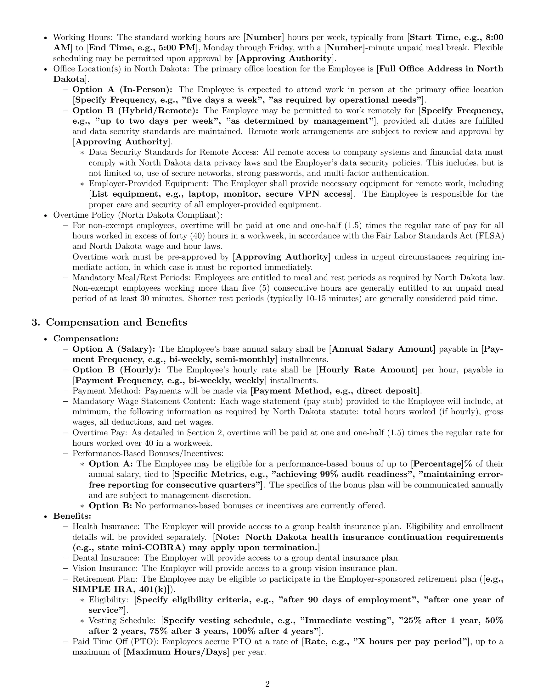 Preview page 2 of Pro North Dakota bookkeeper employment contract template