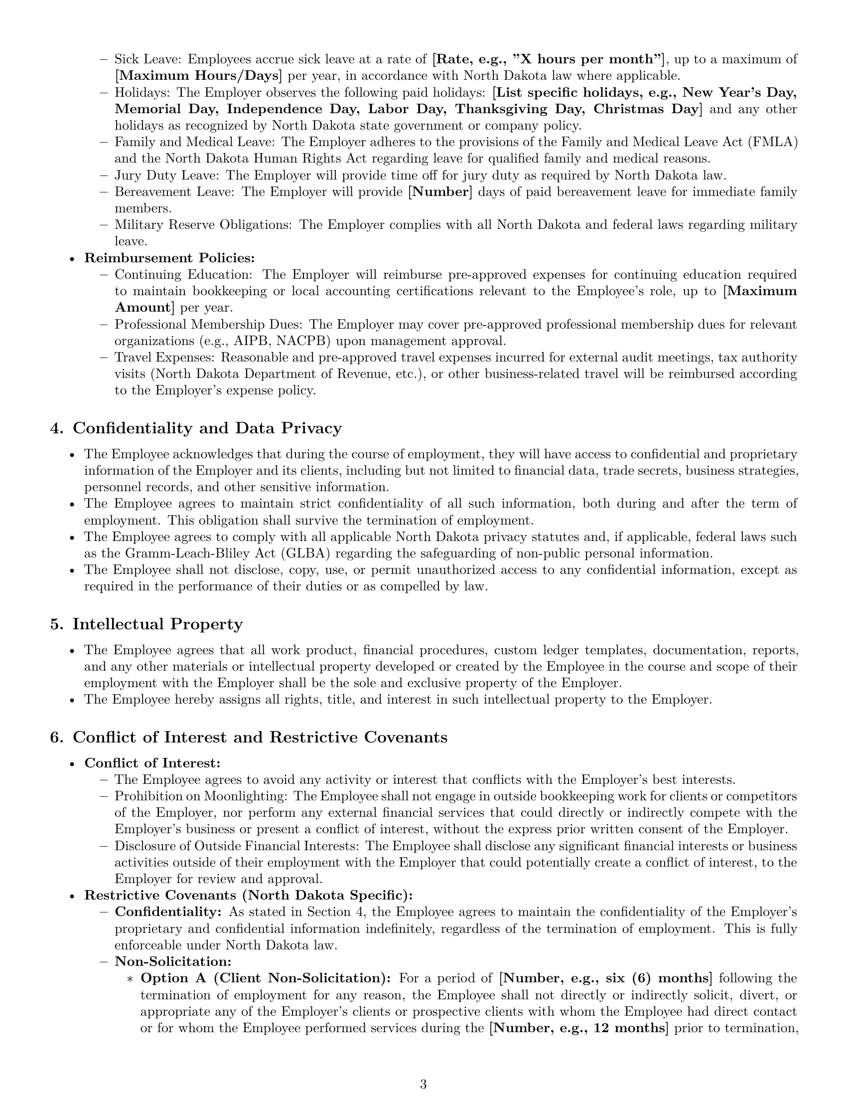 Preview page 3 of Pro North Dakota bookkeeper employment contract template