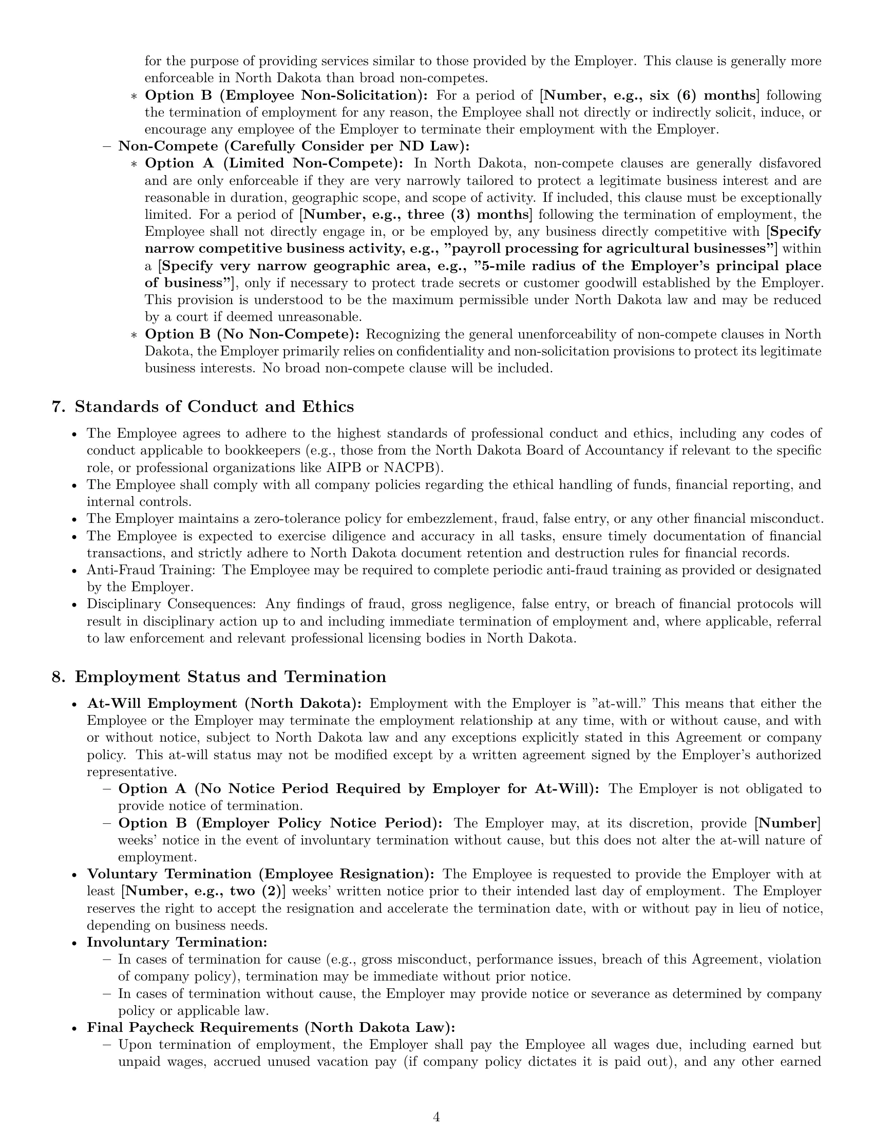 Preview page 4 of Pro North Dakota bookkeeper employment contract template