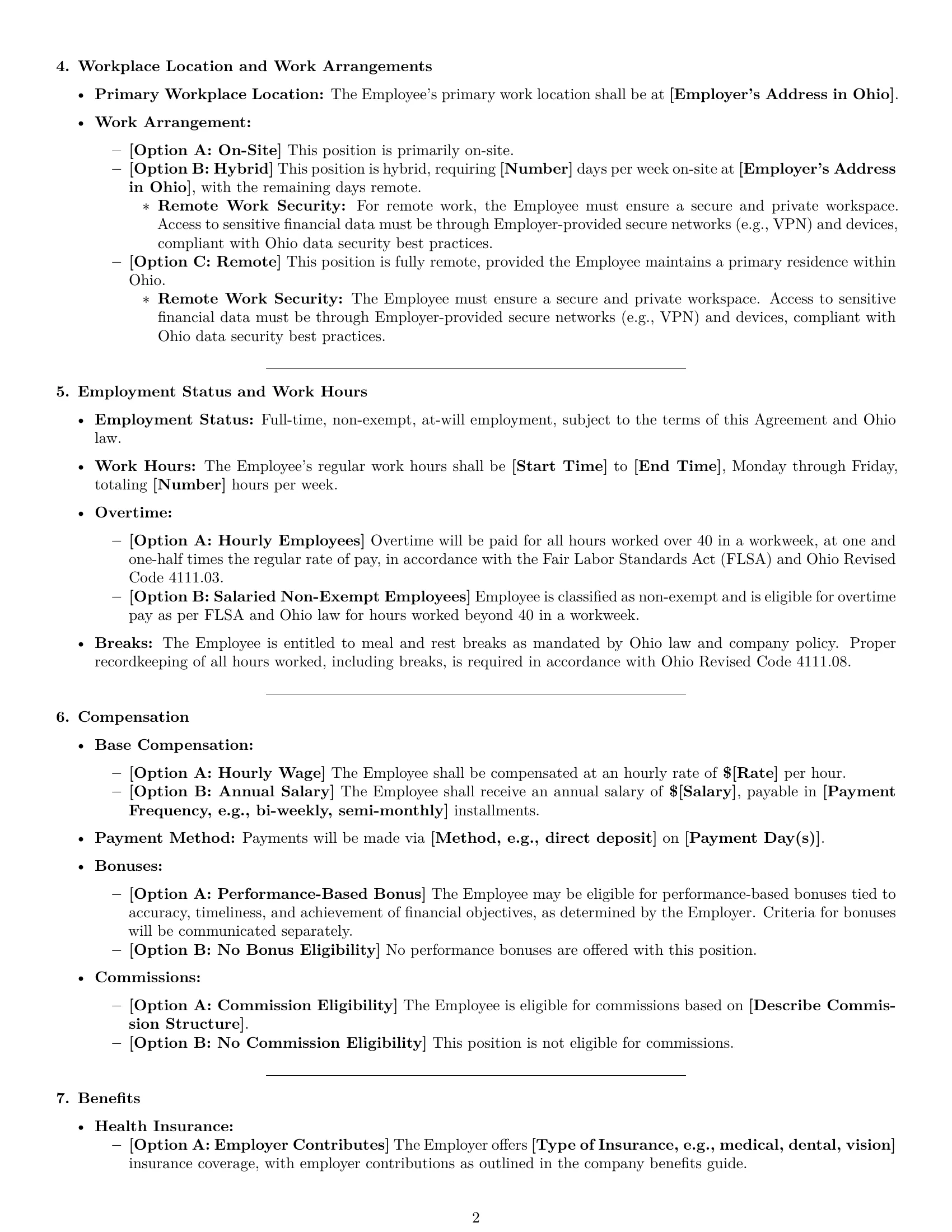 Preview page 2 of Pro Ohio bookkeeper employment contract template