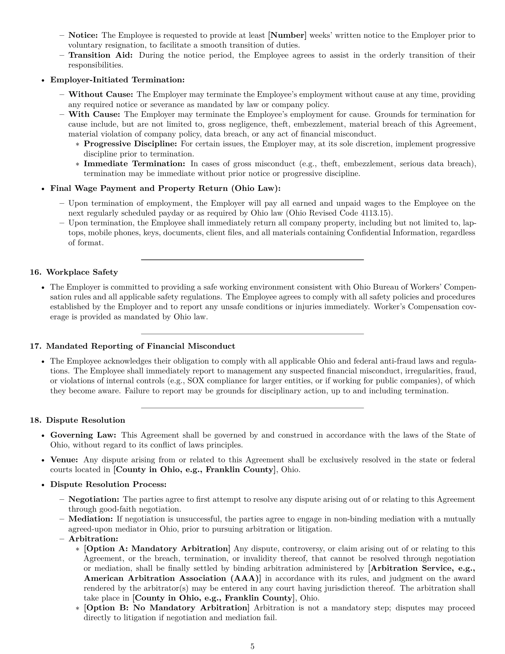 Preview page 5 of Pro Ohio bookkeeper employment contract template