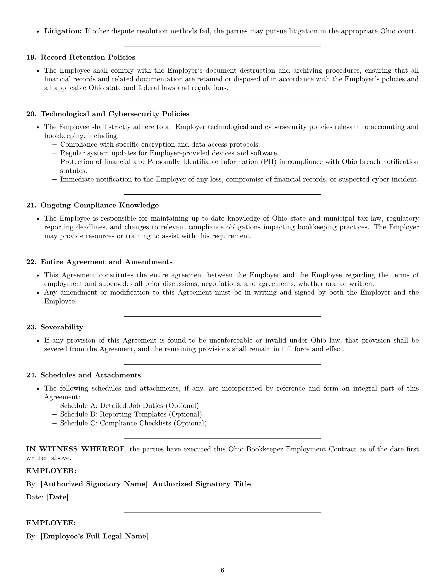 Preview page 6 of Pro Ohio bookkeeper employment contract template