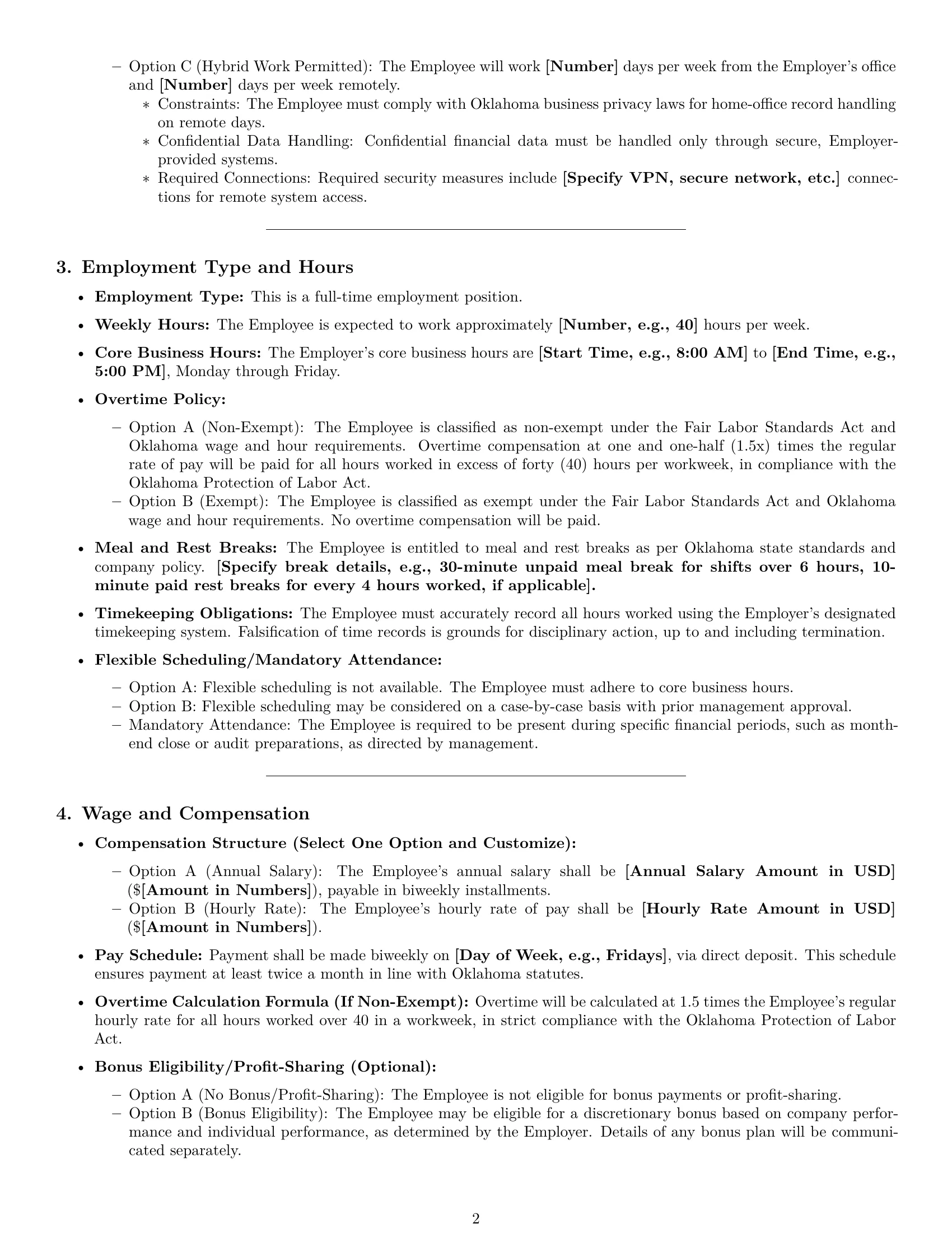 Preview page 2 of Pro Oklahoma bookkeeper employment contract template