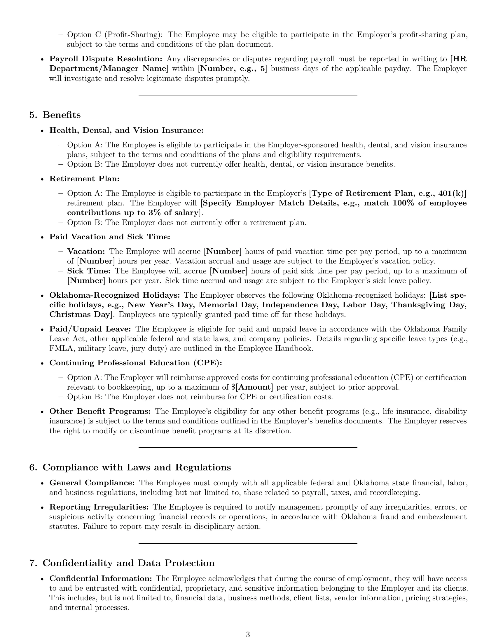 Preview page 3 of Pro Oklahoma bookkeeper employment contract template