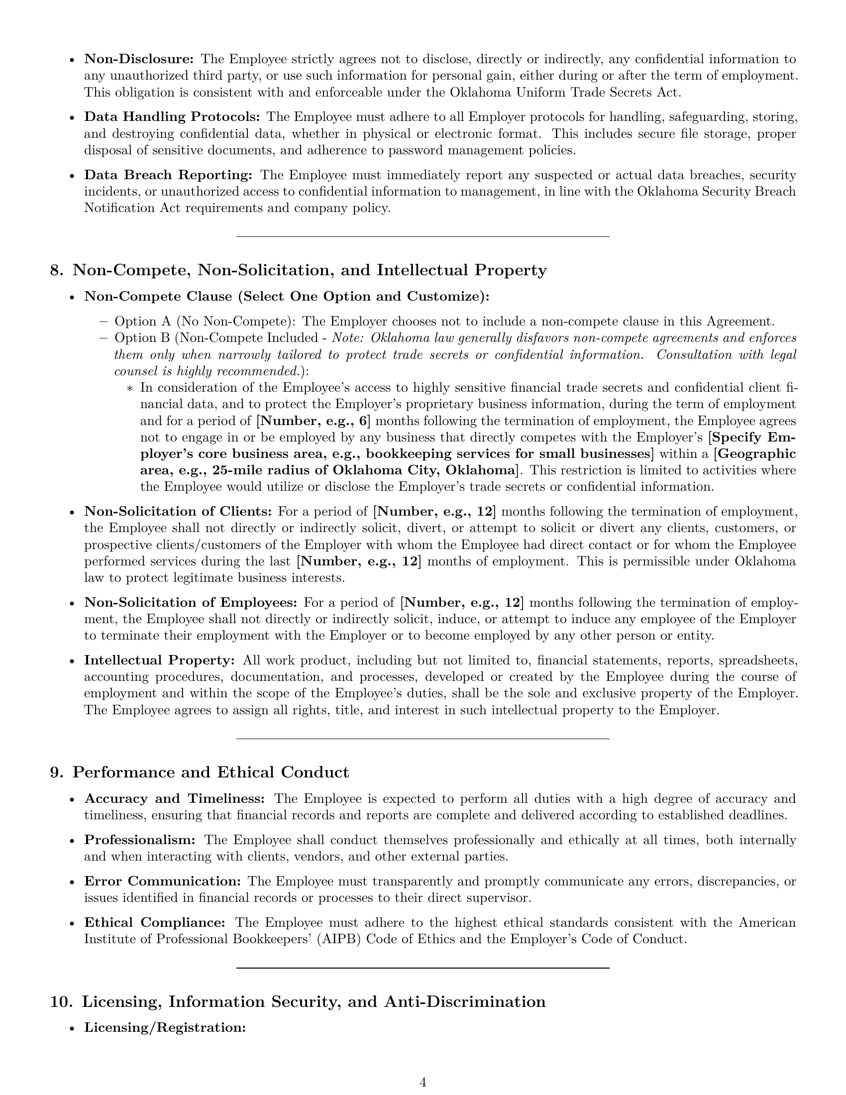 Preview page 4 of Pro Oklahoma bookkeeper employment contract template