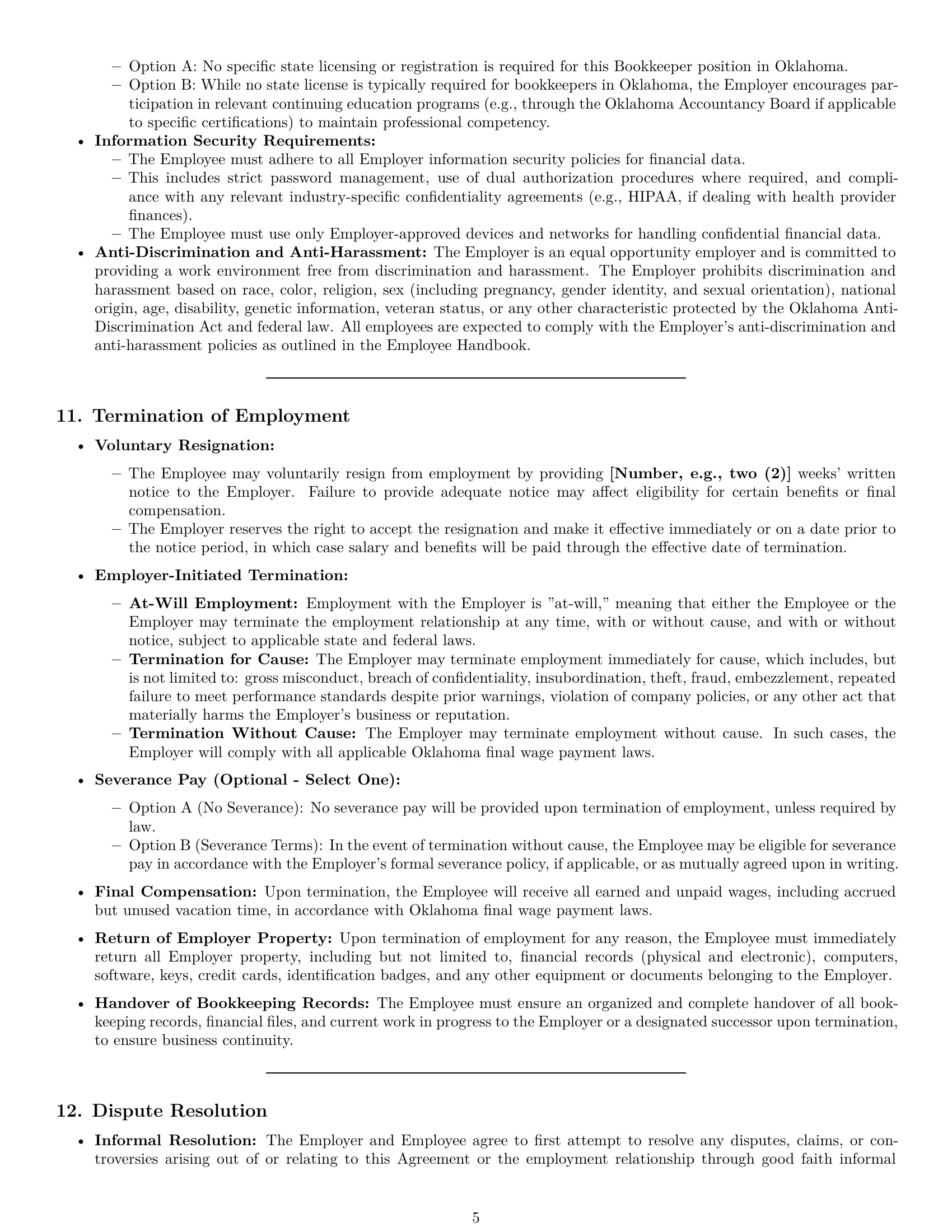 Preview page 5 of Pro Oklahoma bookkeeper employment contract template