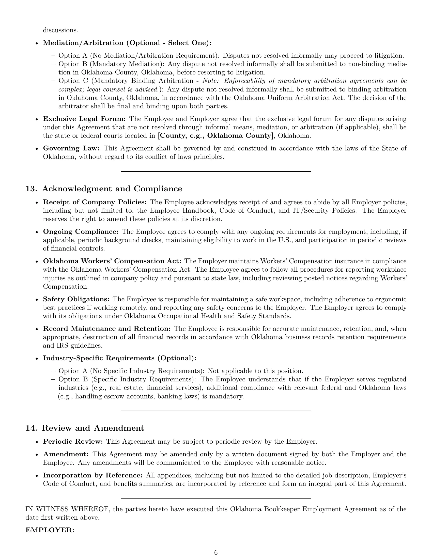 Preview page 6 of Pro Oklahoma bookkeeper employment contract template