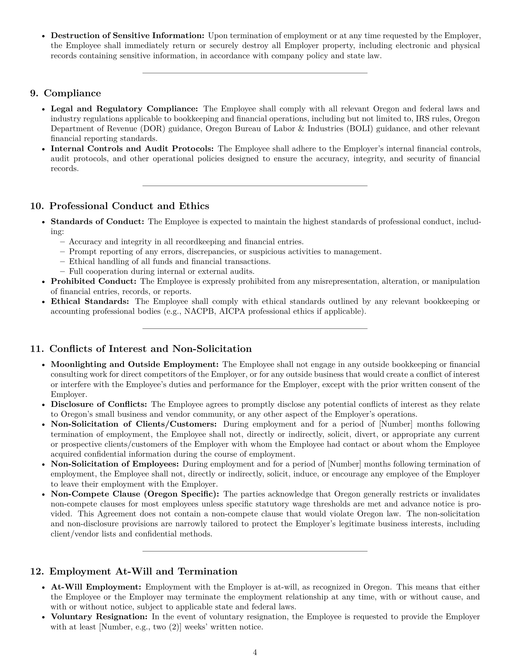Preview page 4 of Pro Oregon bookkeeper employment contract template