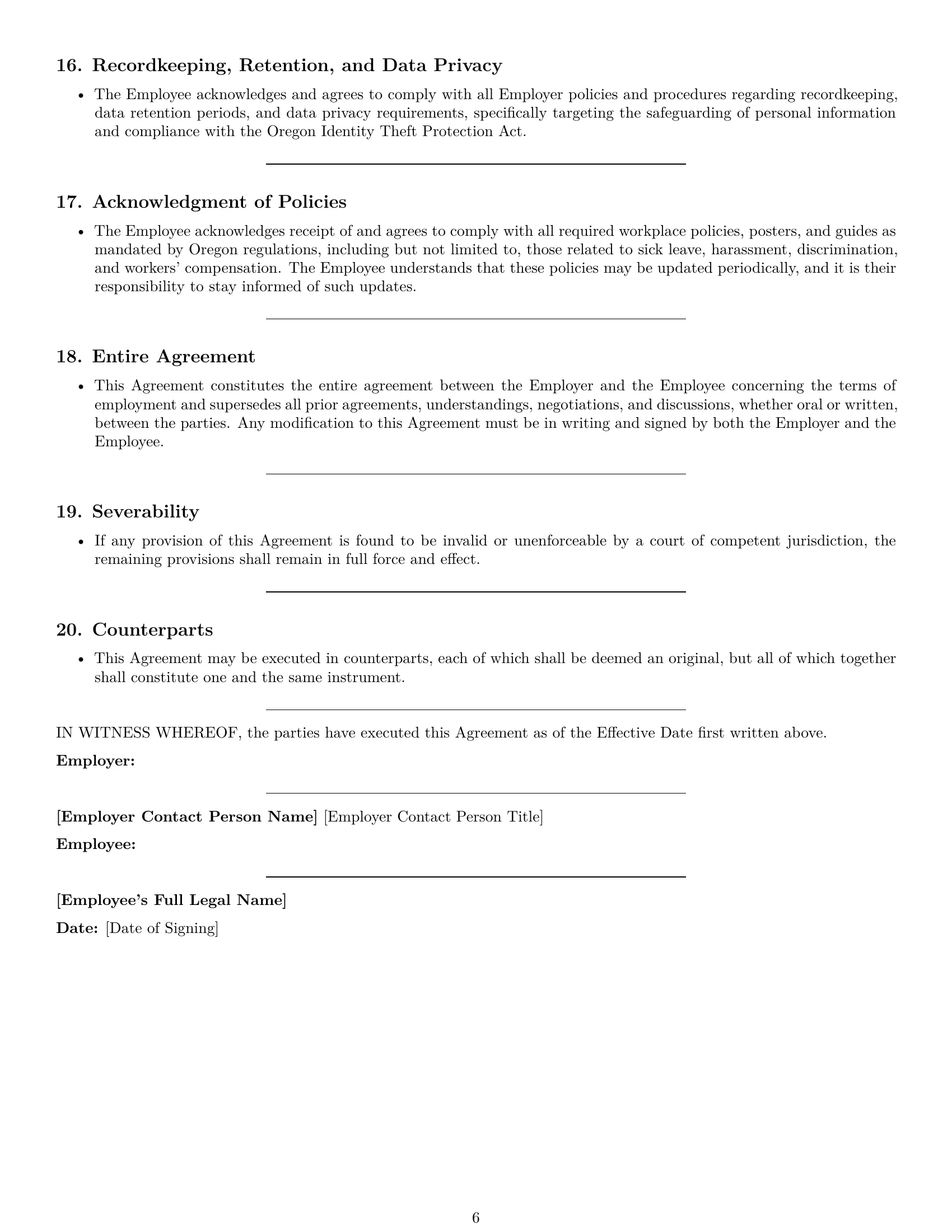 Preview page 6 of Pro Oregon bookkeeper employment contract template
