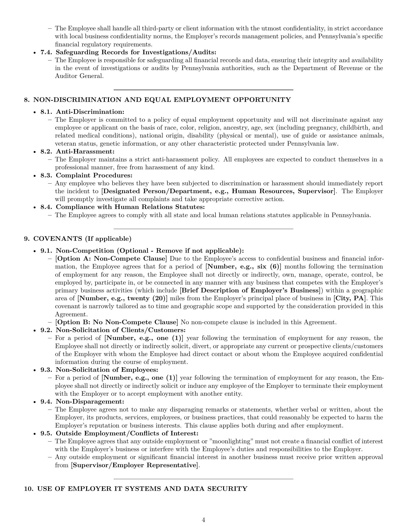 Preview page 4 of Pro Pennsylvania bookkeeper employment contract template