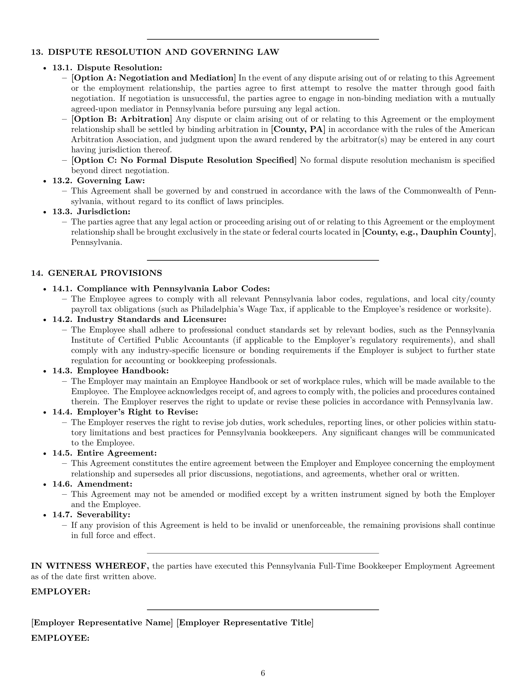 Preview page 6 of Pro Pennsylvania bookkeeper employment contract template